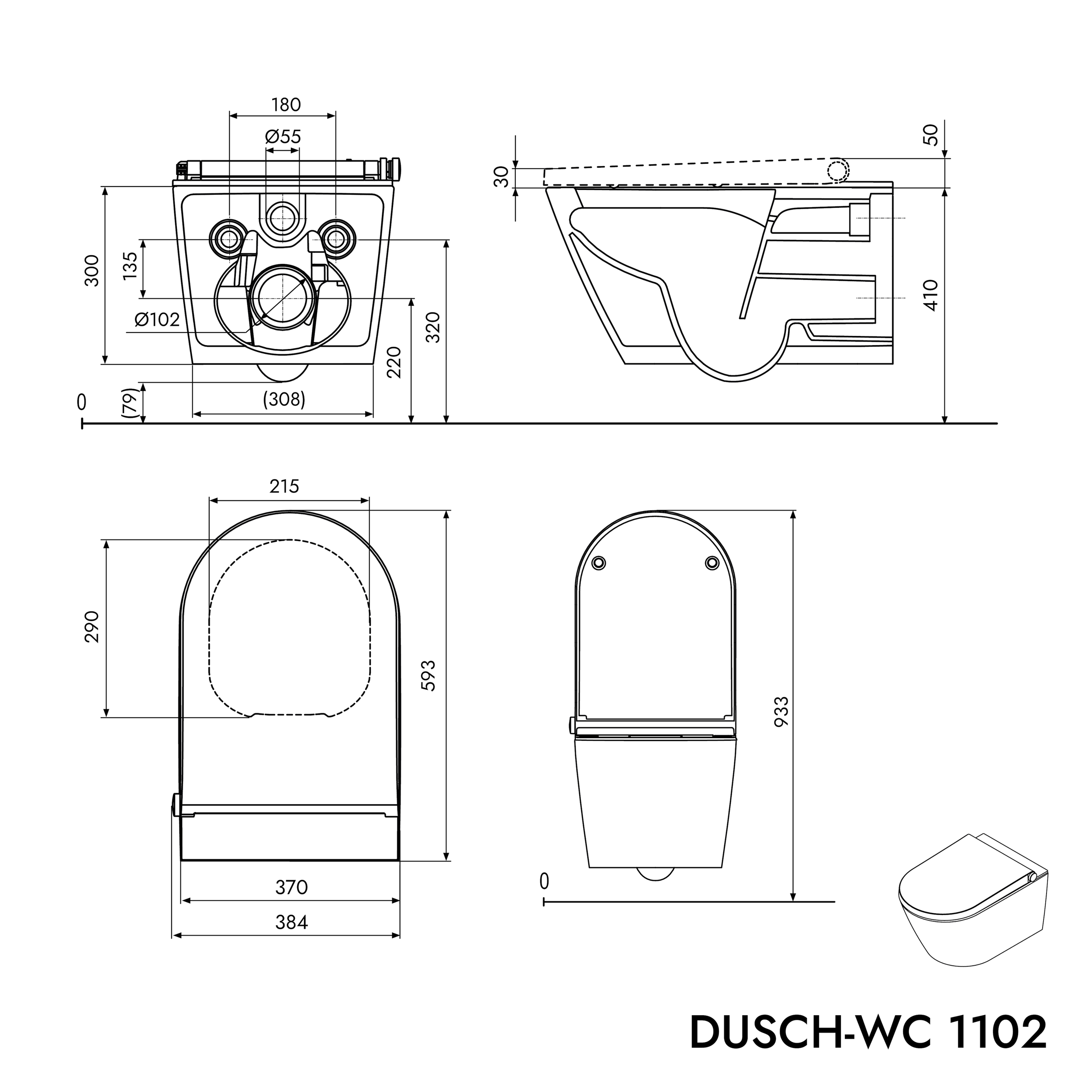 Juego completo de inodoro de ducha PREMIUM 1102 con elemento de premuro Geberit Duofix