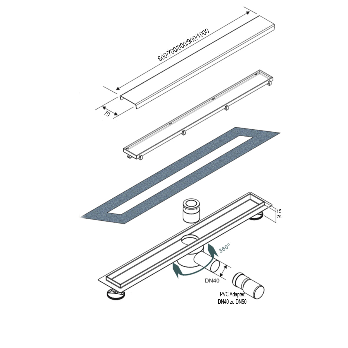 Canaleta de ducha de acero inoxidable FlexGTB02