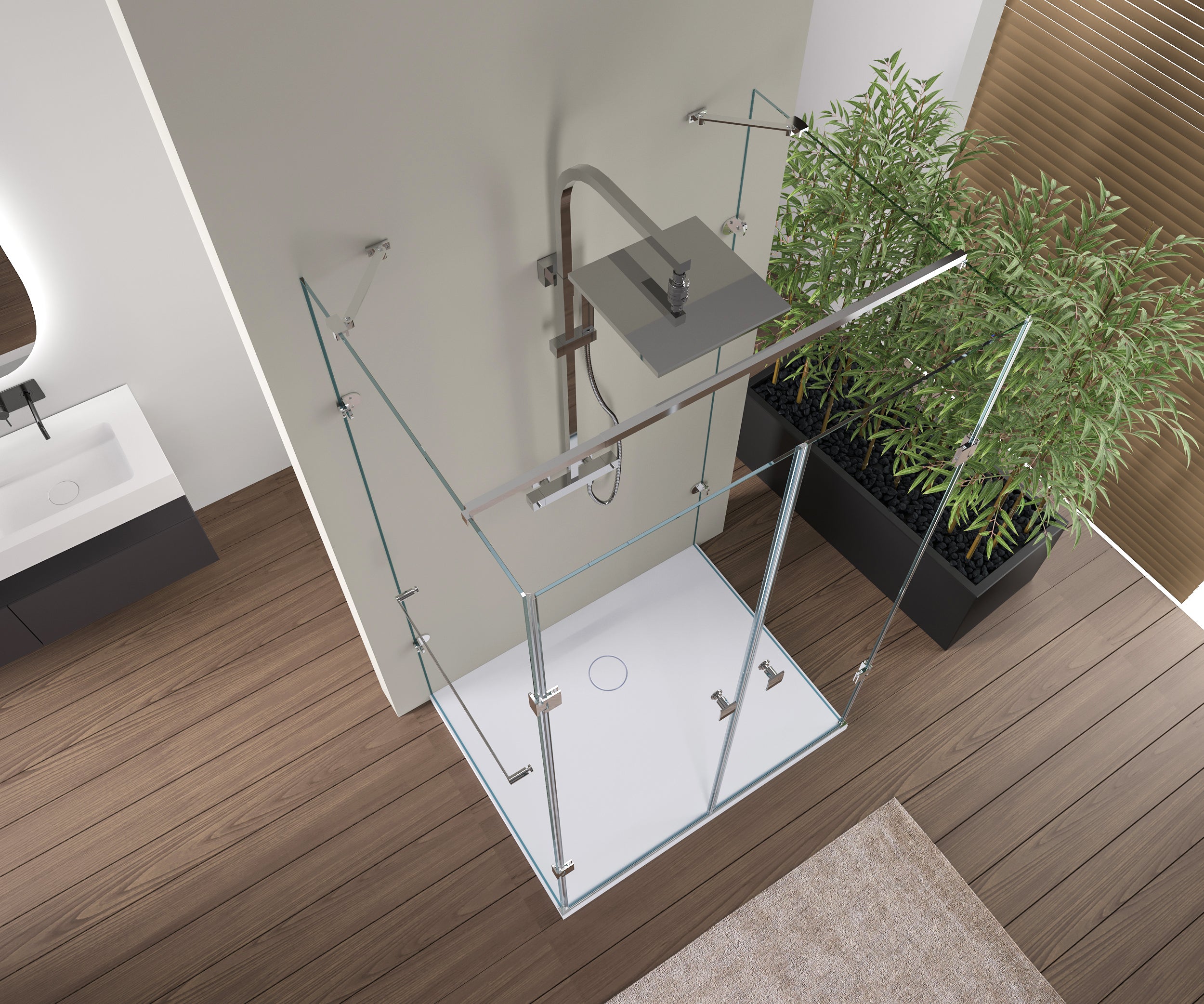 Mampara de ducha en forma U EX412 - 120 x 90 x 195 cm - con auténtico cristal NANO DE 8 mm