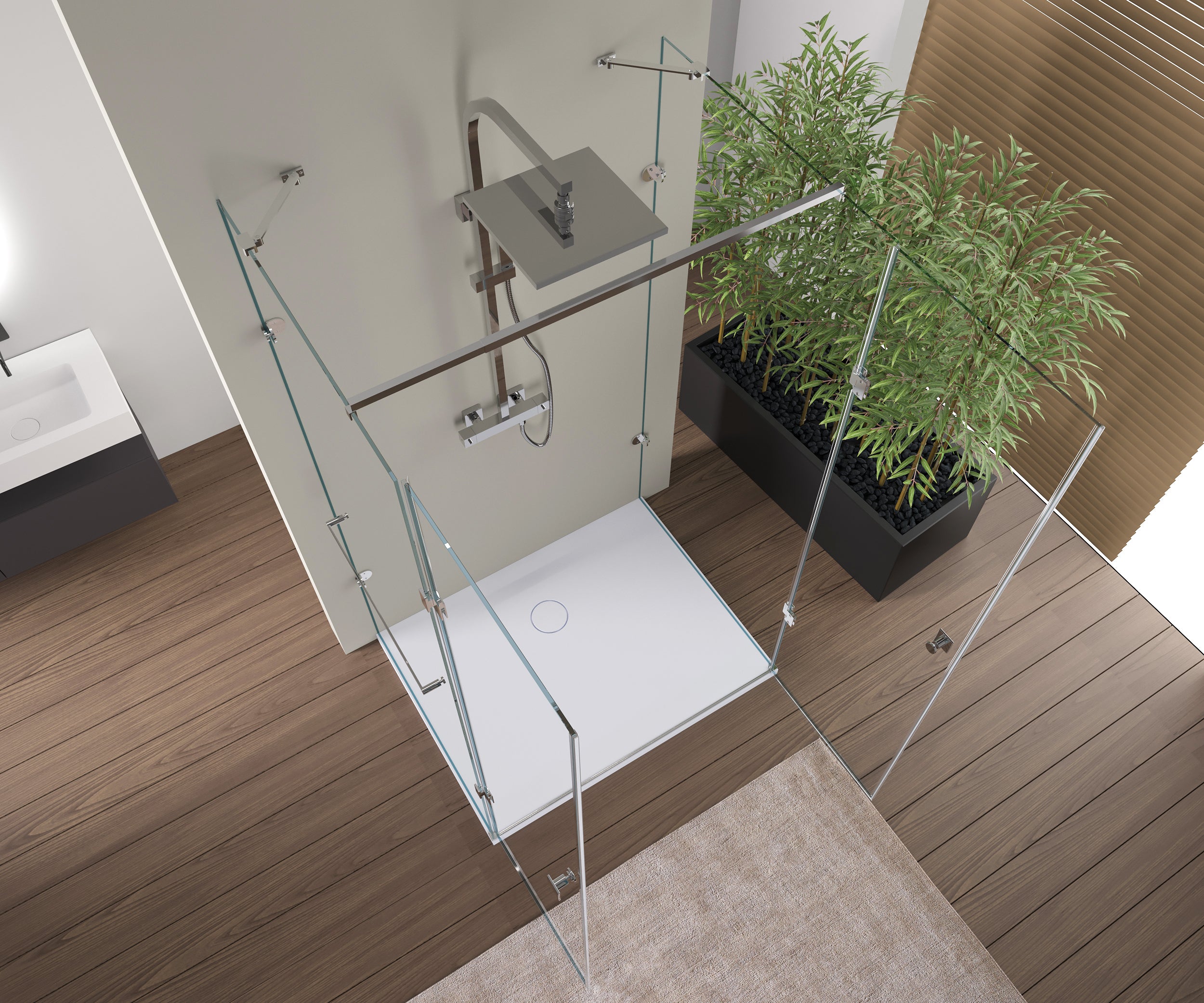Mampara de ducha en forma U EX412 - 120 x 90 x 195 cm - con auténtico cristal NANO DE 8 mm
