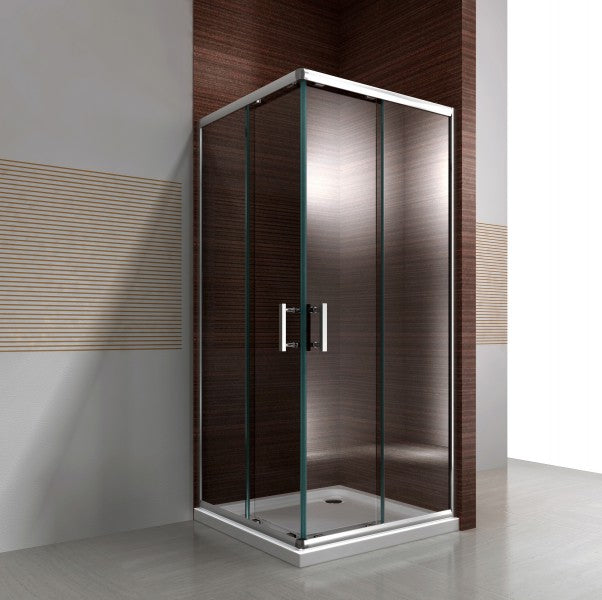 Mampara de ducha de esquina EX506 - 80 x 80 x 195 cm  - con doble puerta corredera - en auténtico cristal NANO