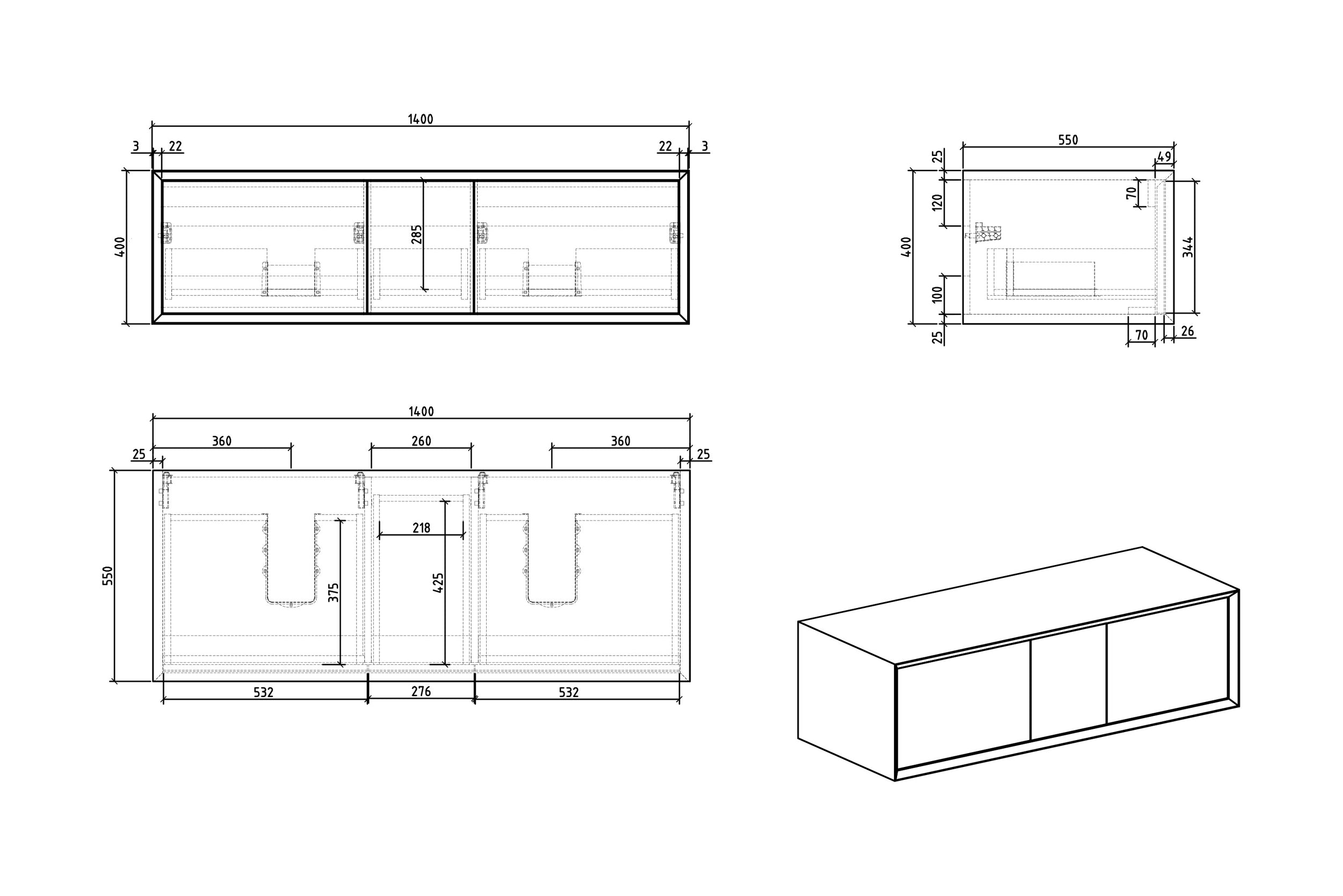 Mueble de cuarto de baño Fiona Multy 140 cm