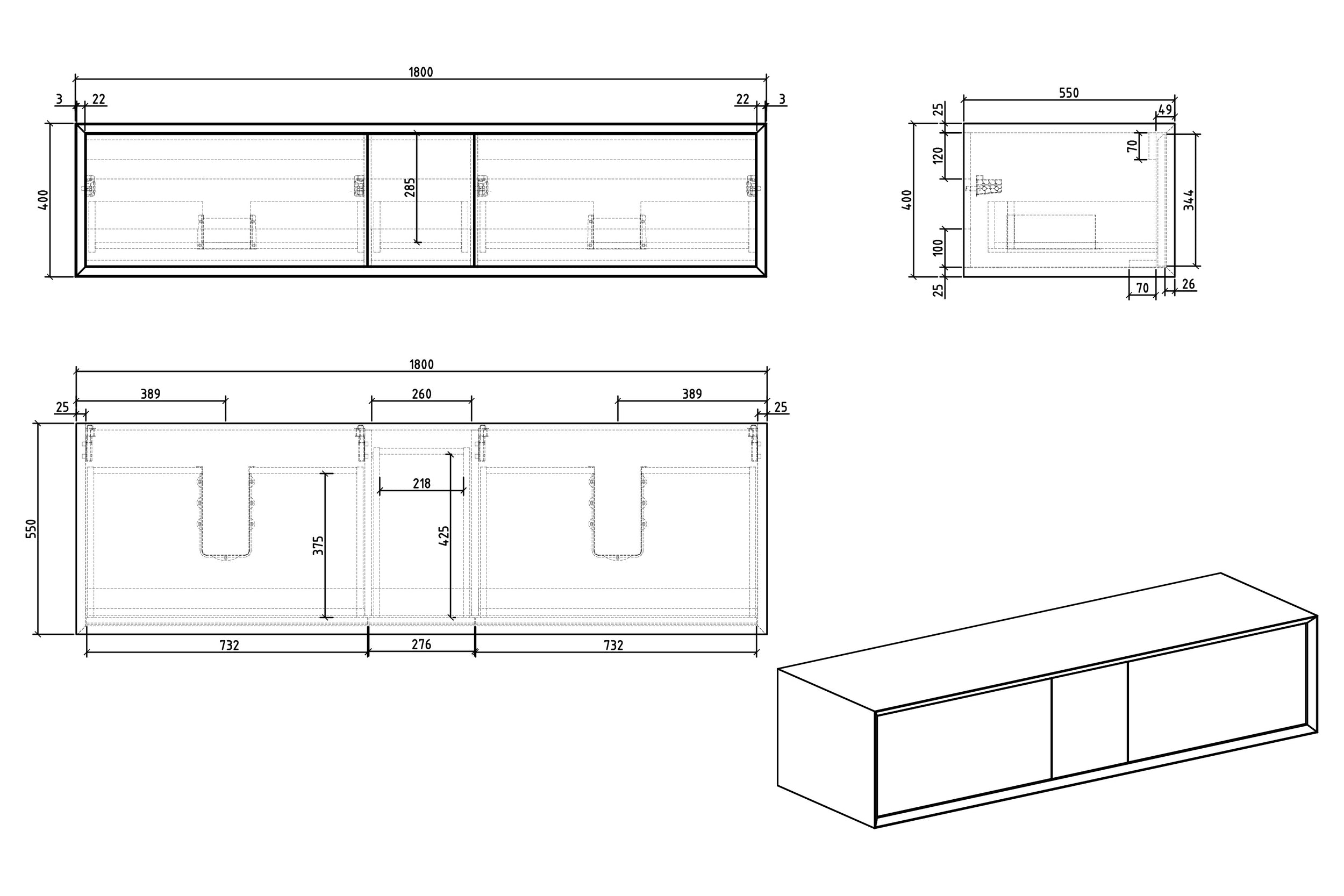 Mueble de cuarto de baño Fiona Multy 180 cm