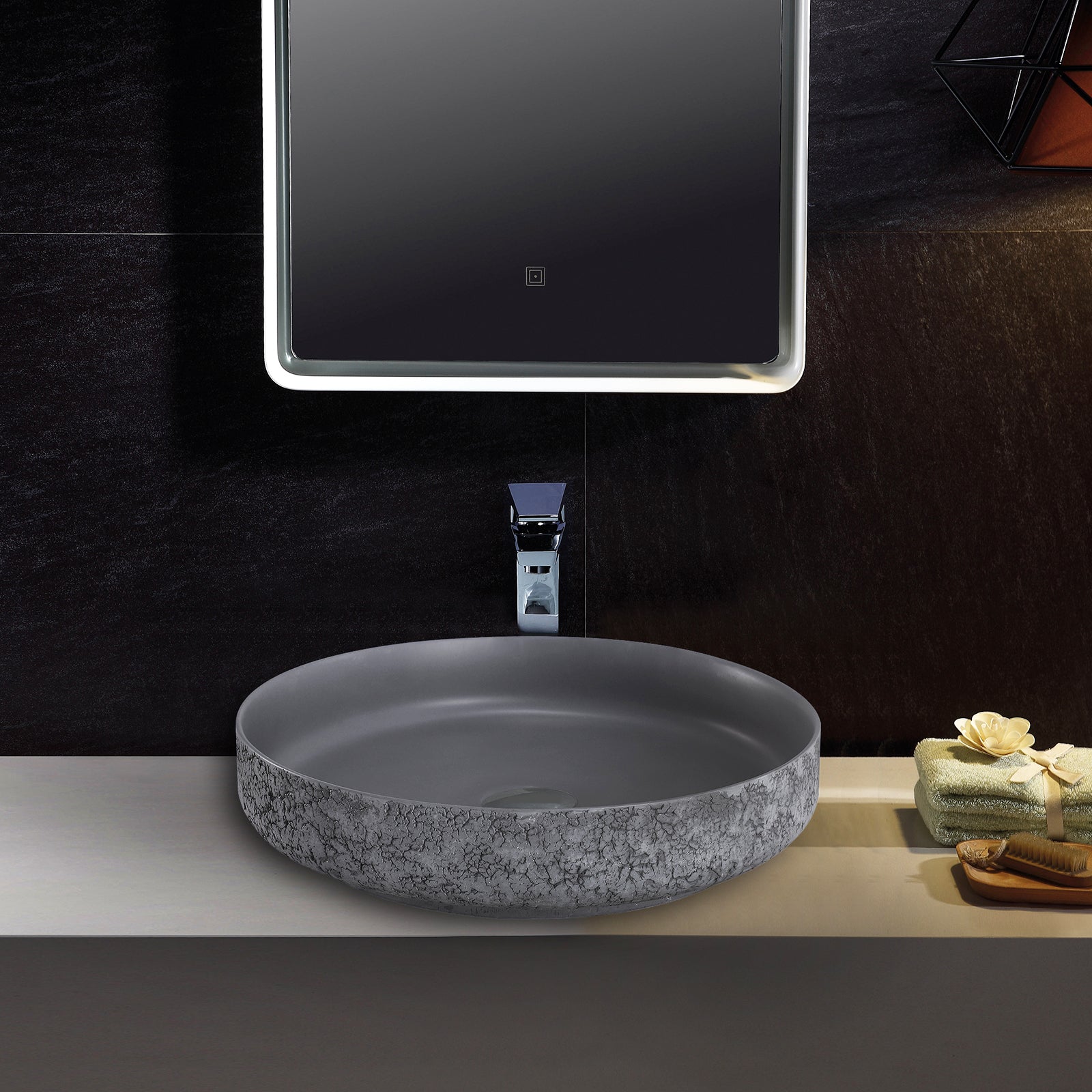 Lavabo de encimera de resina mineral NT2420 - efecto hormigón mate - 45 x 45 x 10 cm