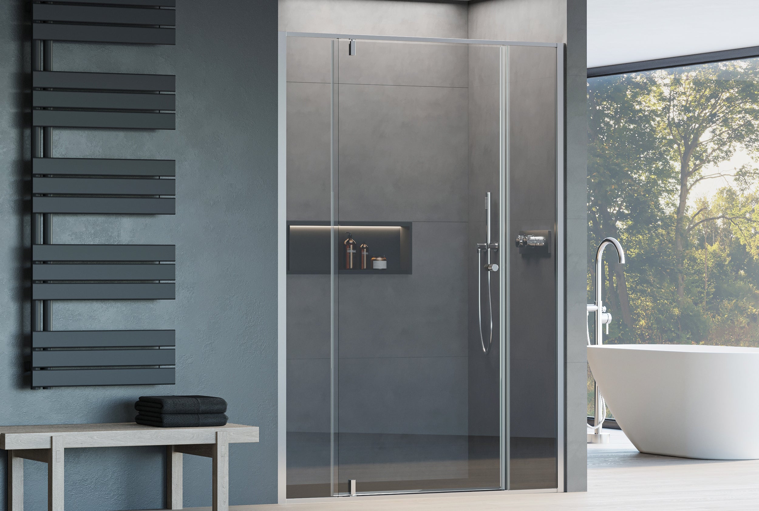 Ducha nicho con puerta abatible sobre dos paneles fijos NT607 FLEX