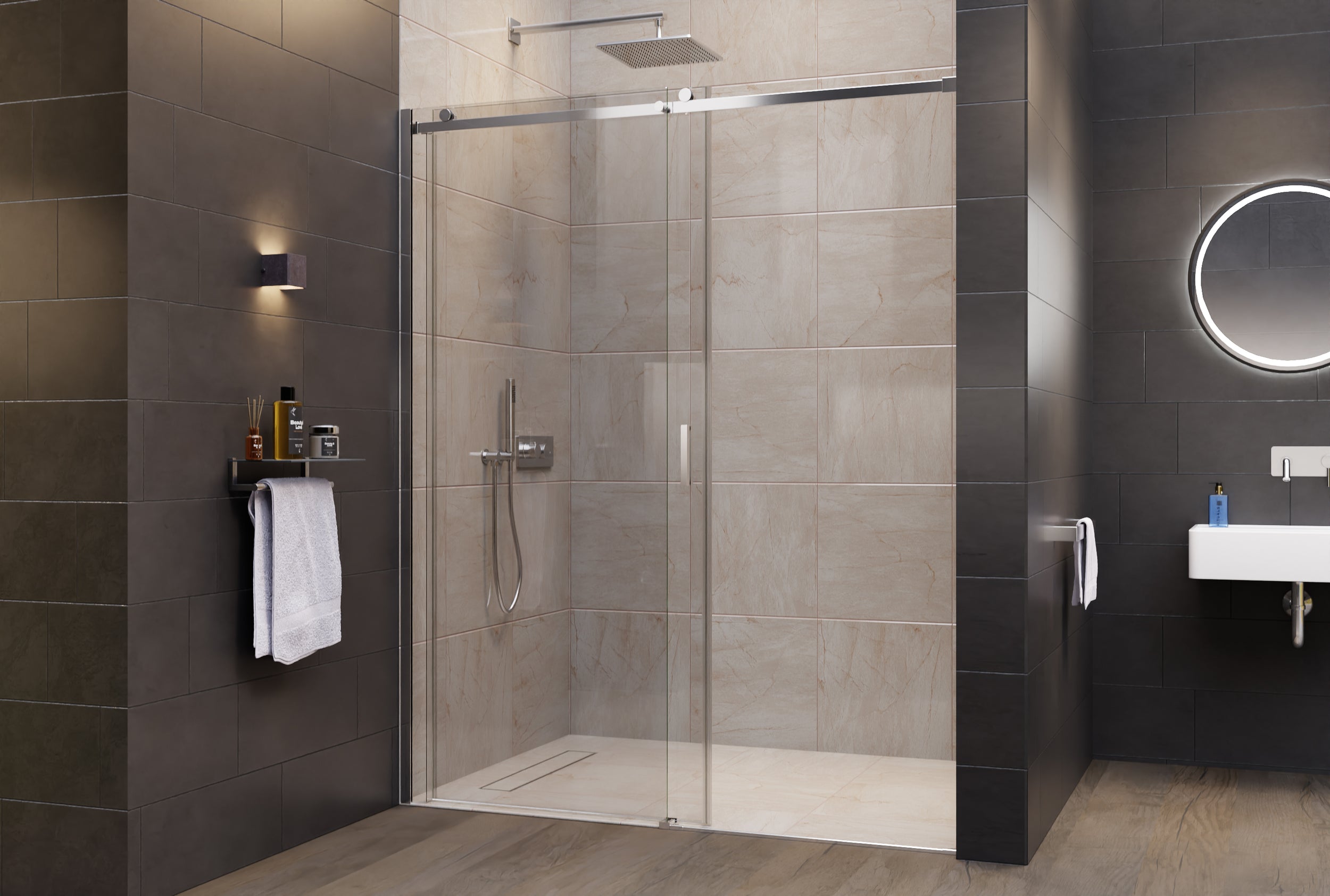 Ducha nicho con puerta corredera NT806 FLEX - Cristal nano transparente - grosor de cristal seleccionable