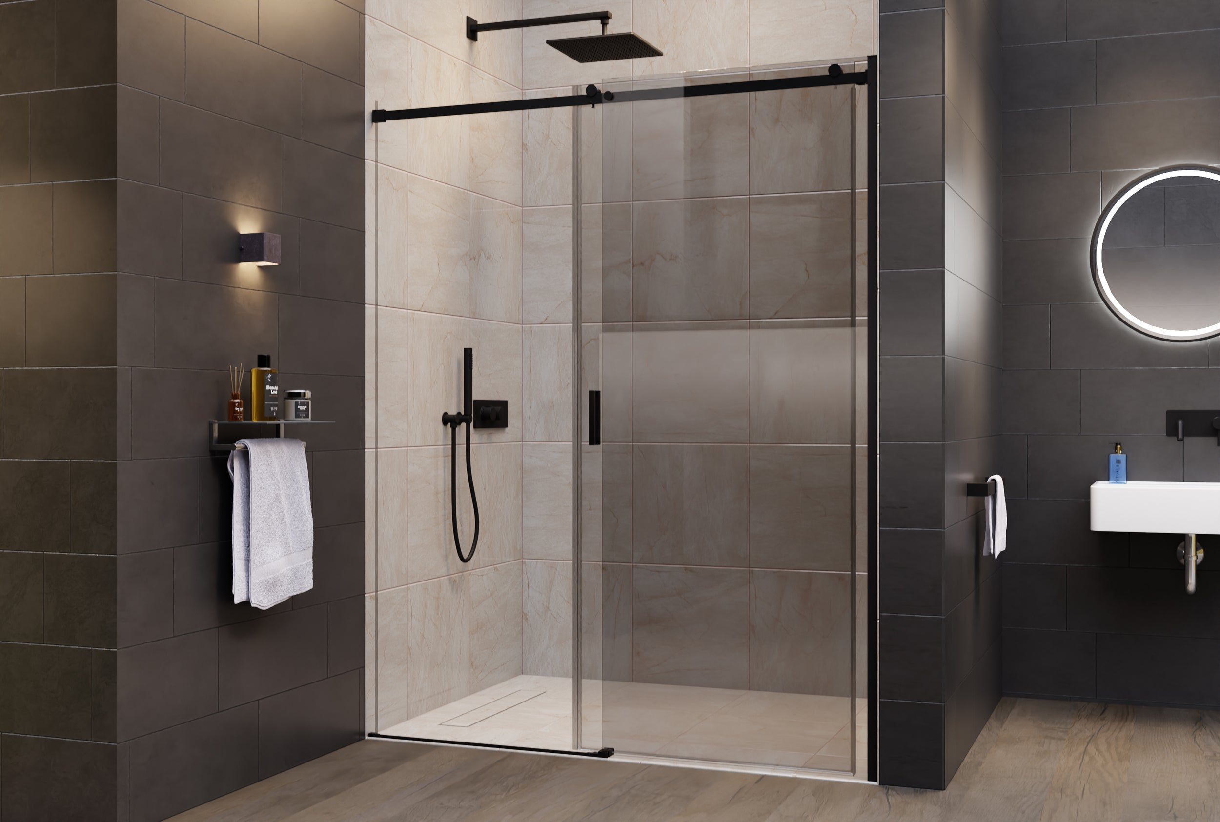 Ducha alcoba con puerta corredera NT806 FLEX Negro mate