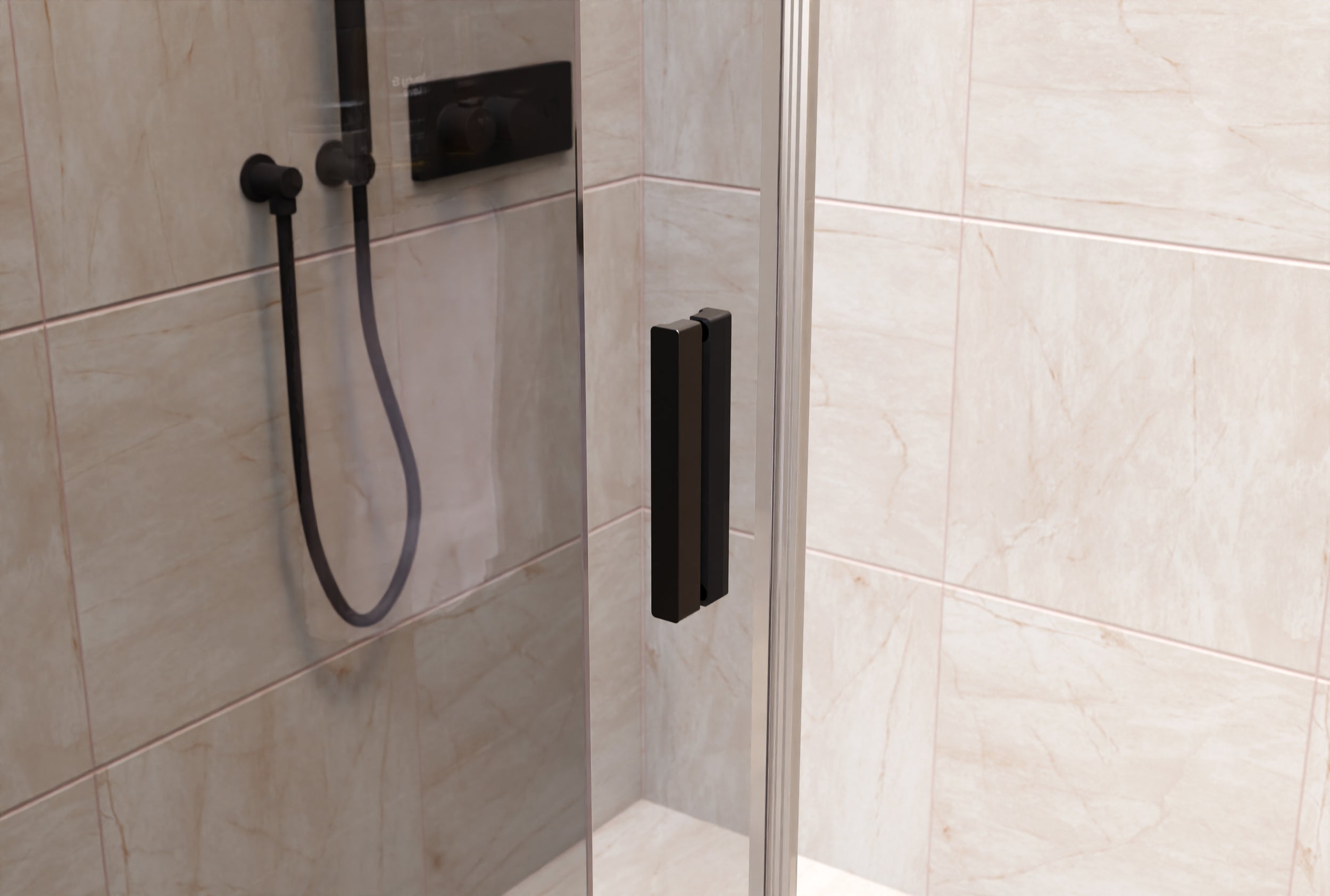 Ducha de nicho con puerta corredera NT806 FLEX Negro mate - Vidrio nano gris - Grosor del vidrio seleccionable