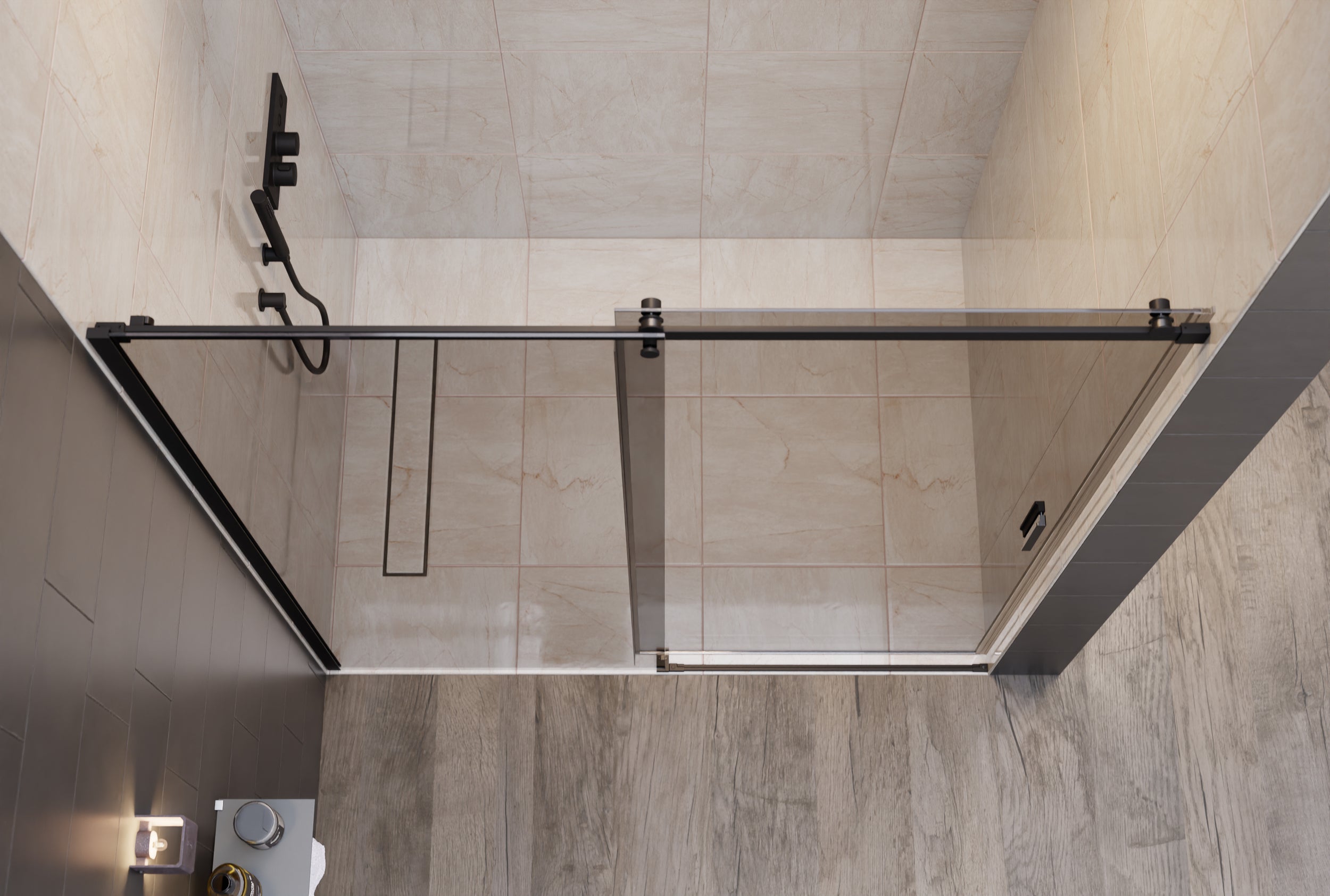 Ducha alcoba con puerta corredera NT806 FLEX Negro mate