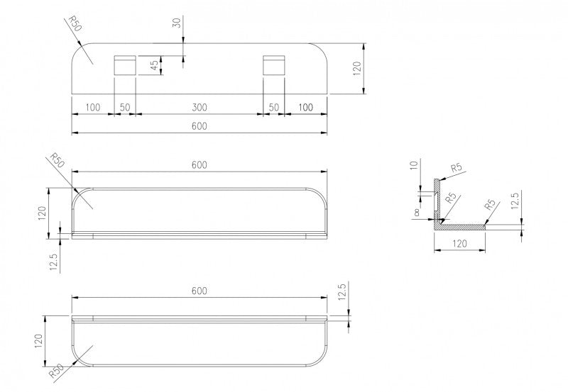 Estantería de pared de baño de polímero mineral PB4201 - 60 x 12 x 12 cm