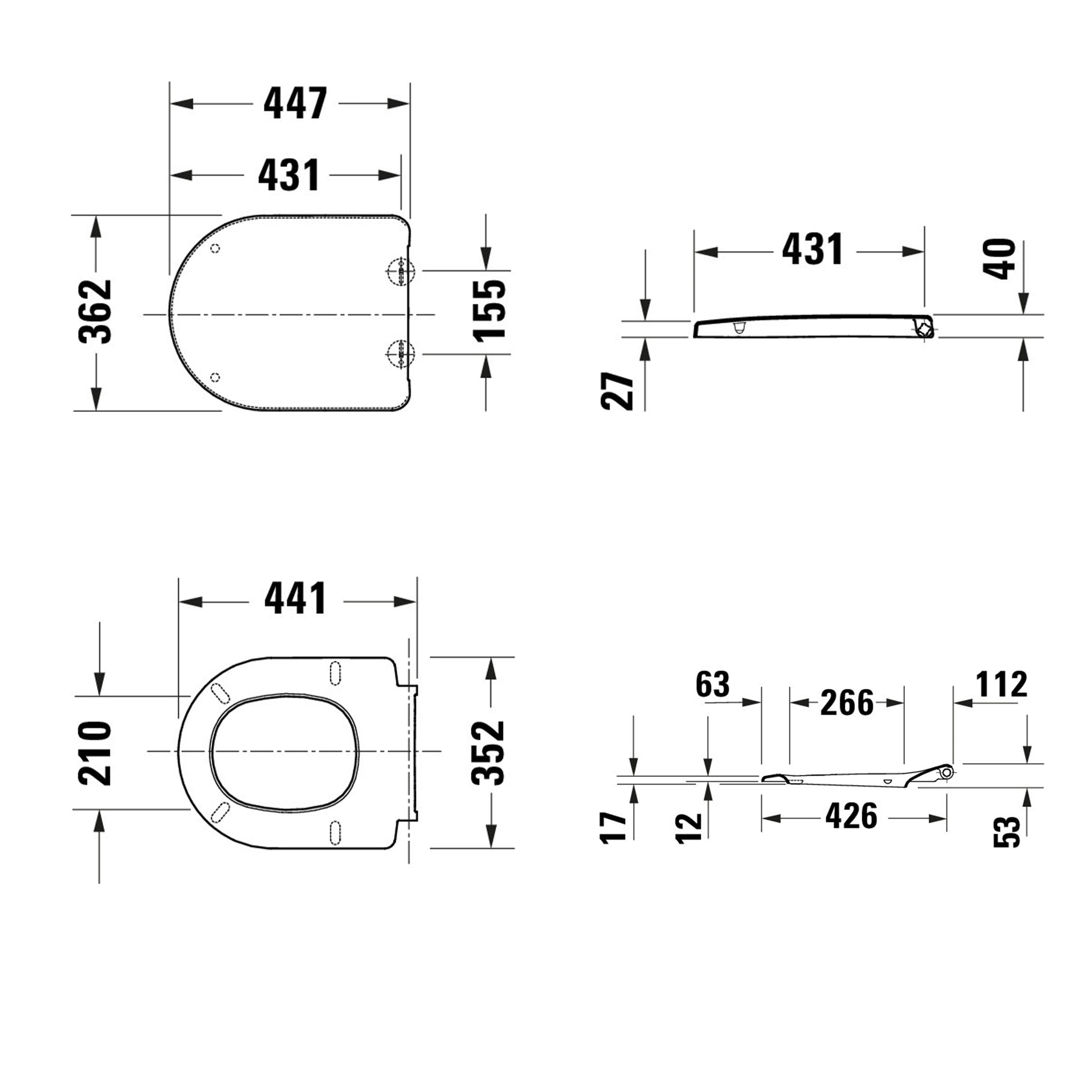 Duravit WC suspendido 540 mm Mino Blanco brillante incl. tapa de WC - fijación oculta