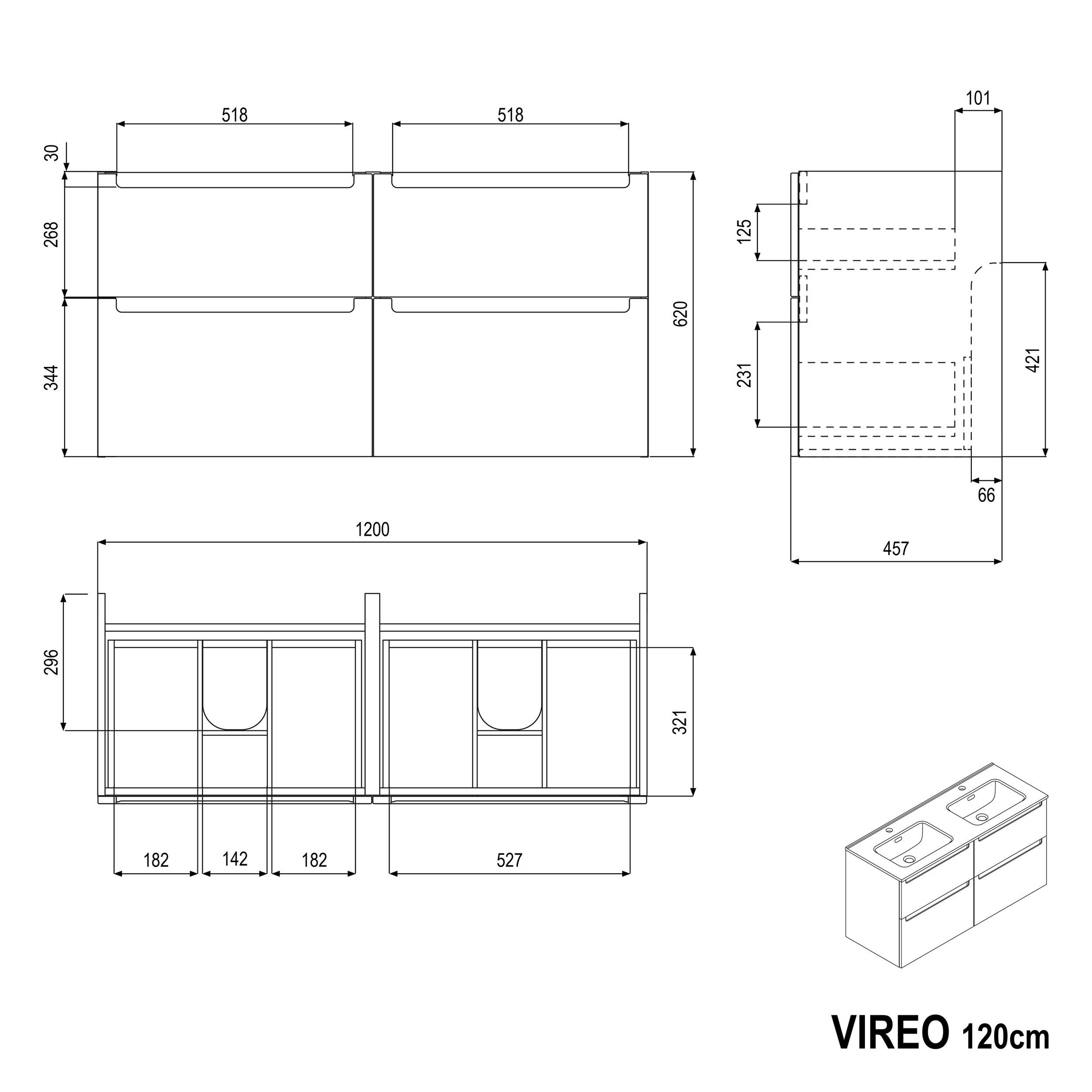 Mueble bajo lavabo VIREO 120 cm