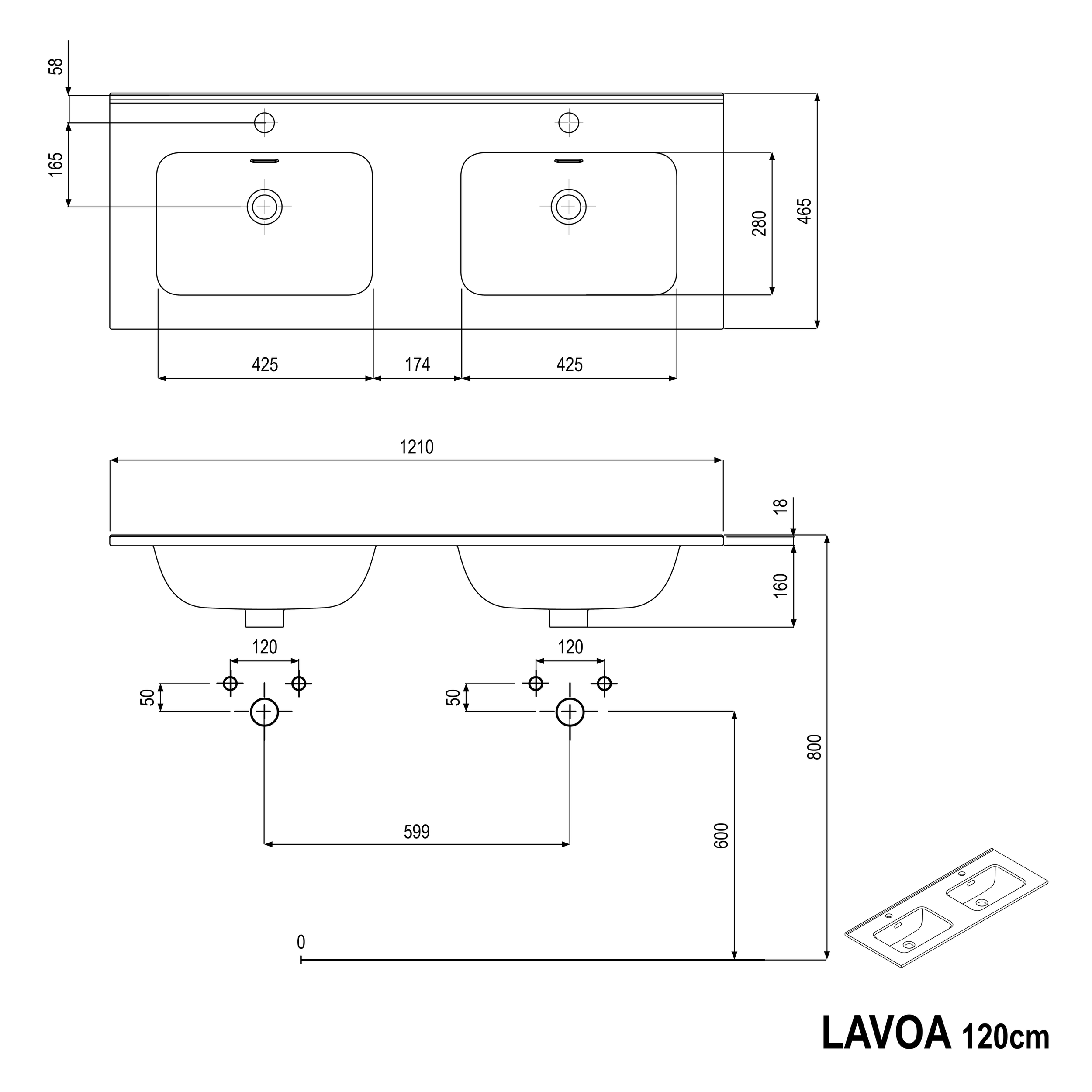 Mueble lavabo LAVOA 120 cm