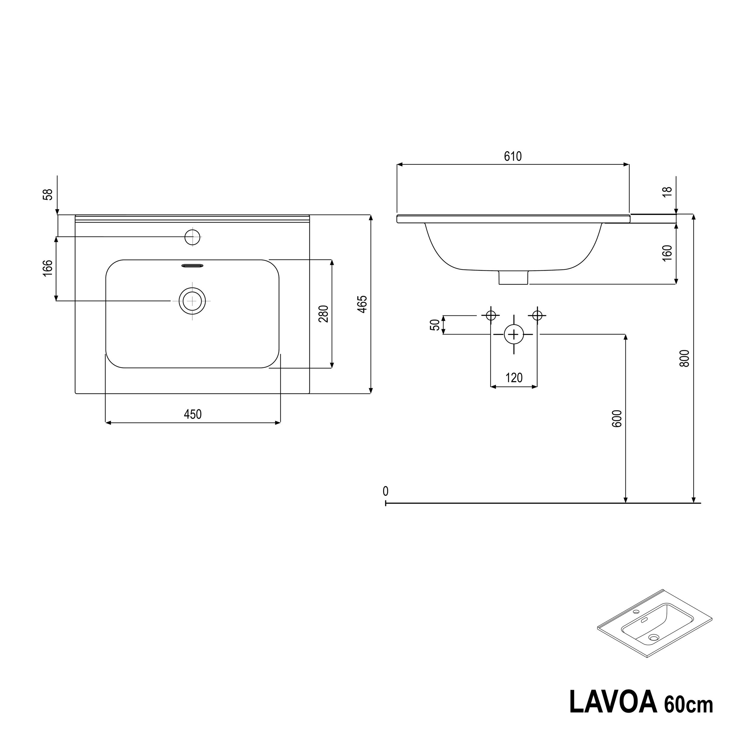 Mueble lavabo LAVOA 60 cm