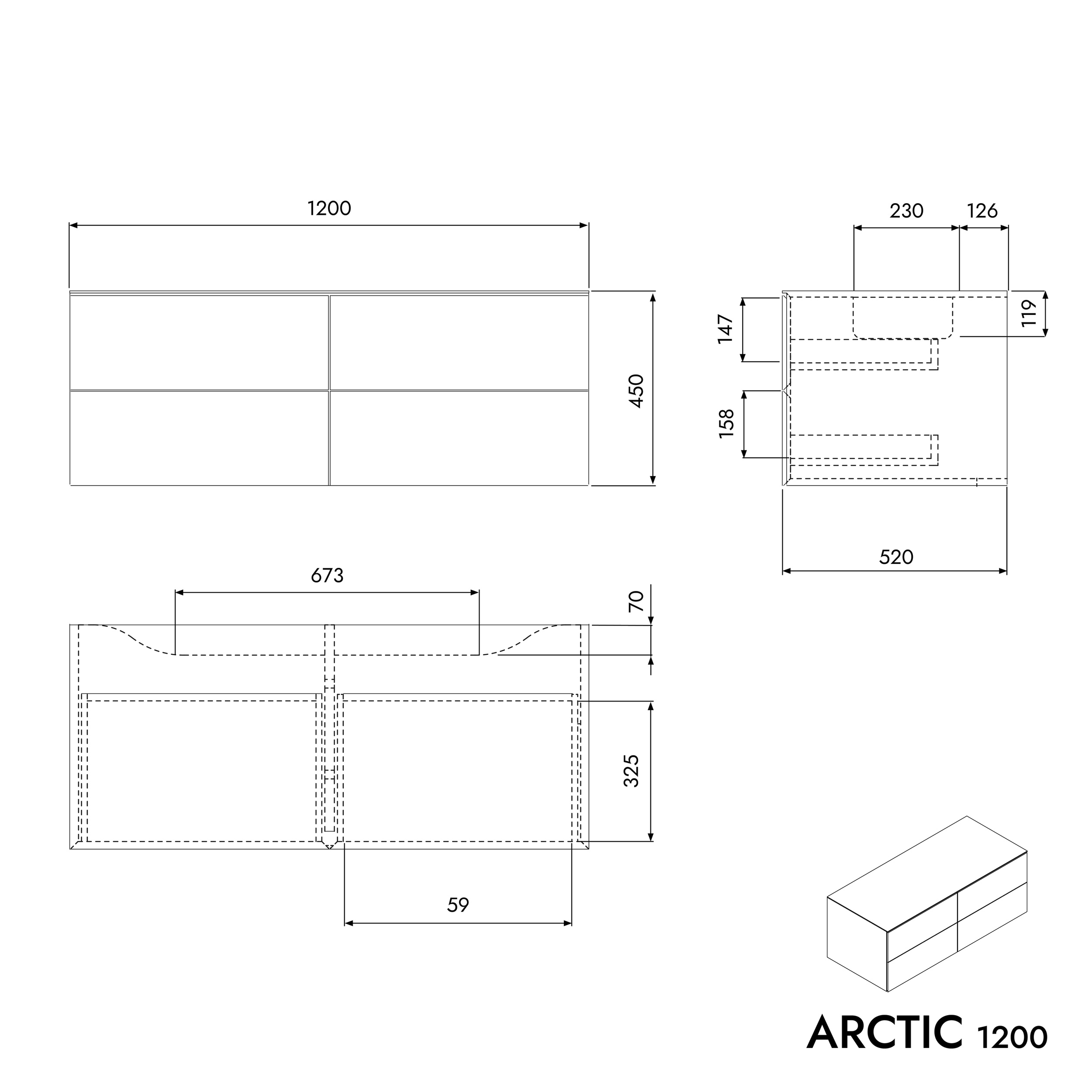 Mueble bajo lavabo ARCTIC 1200