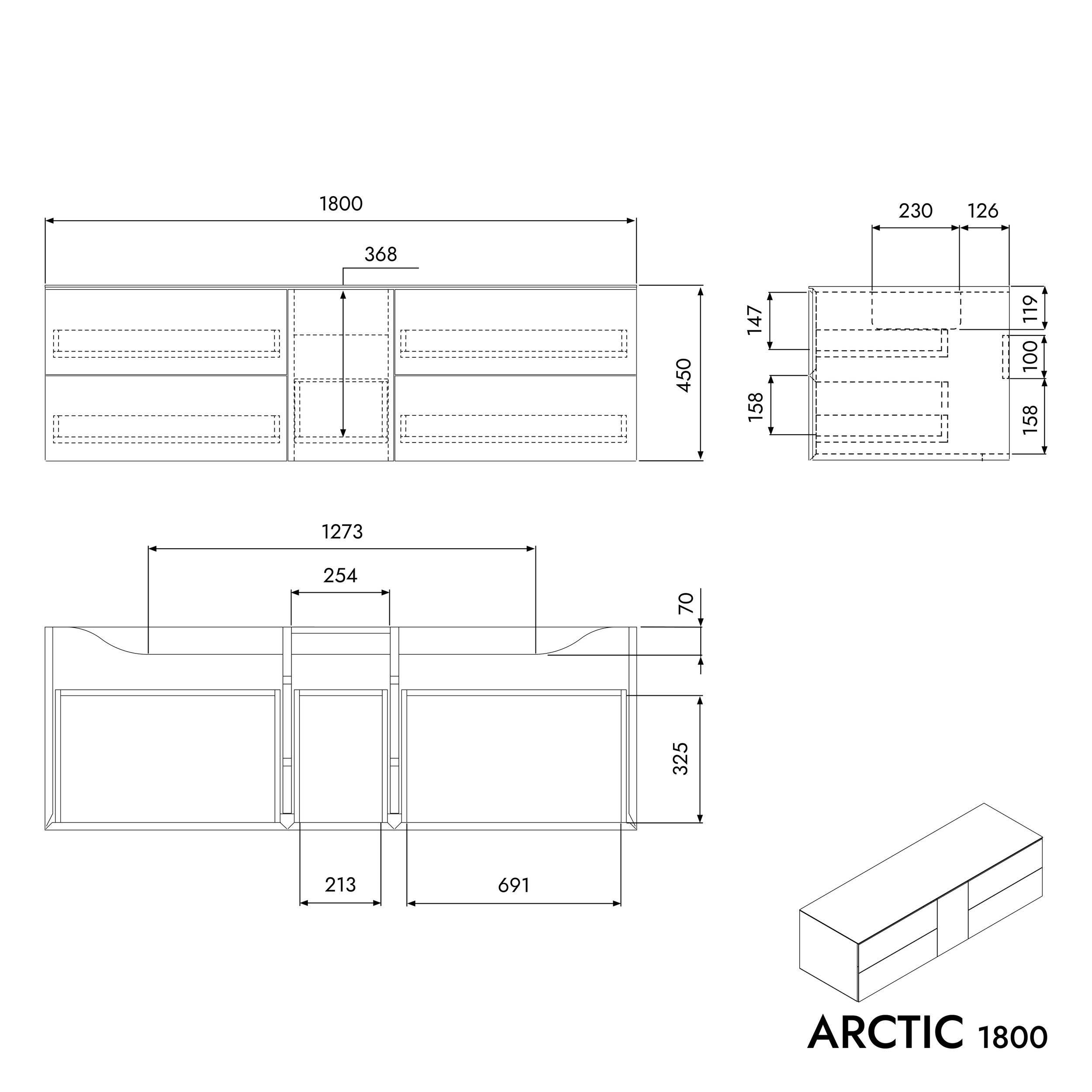 Mueble bajo lavabo ARCTIC 1800
