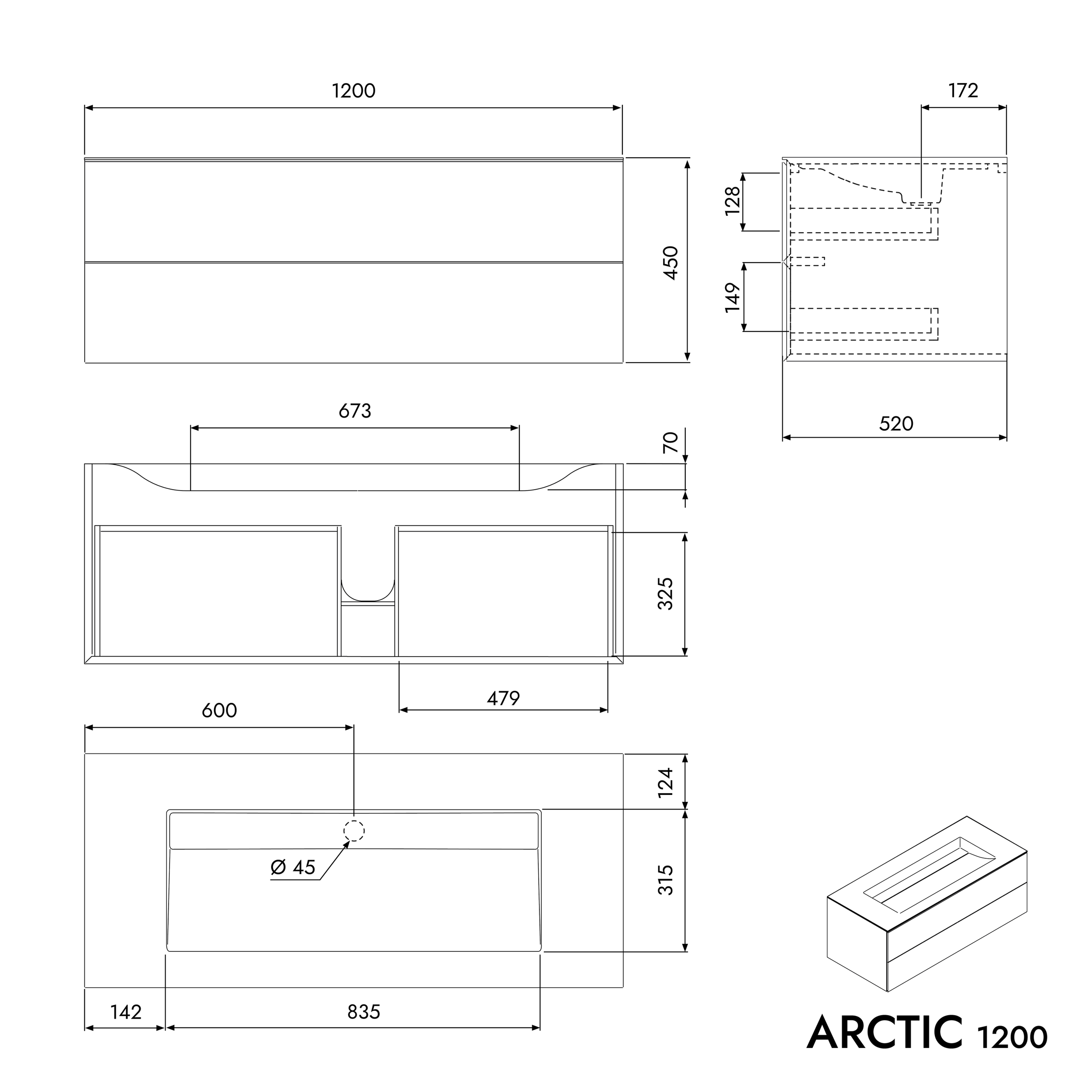 Mueble bajo lavabo ARCTIC 1200