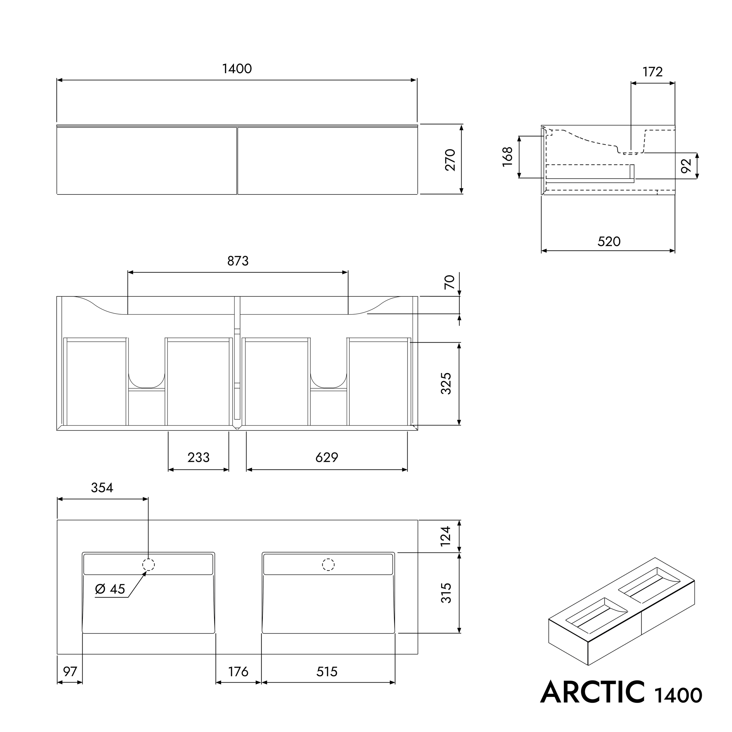 Mueble bajo lavabo ARCTIC 1400