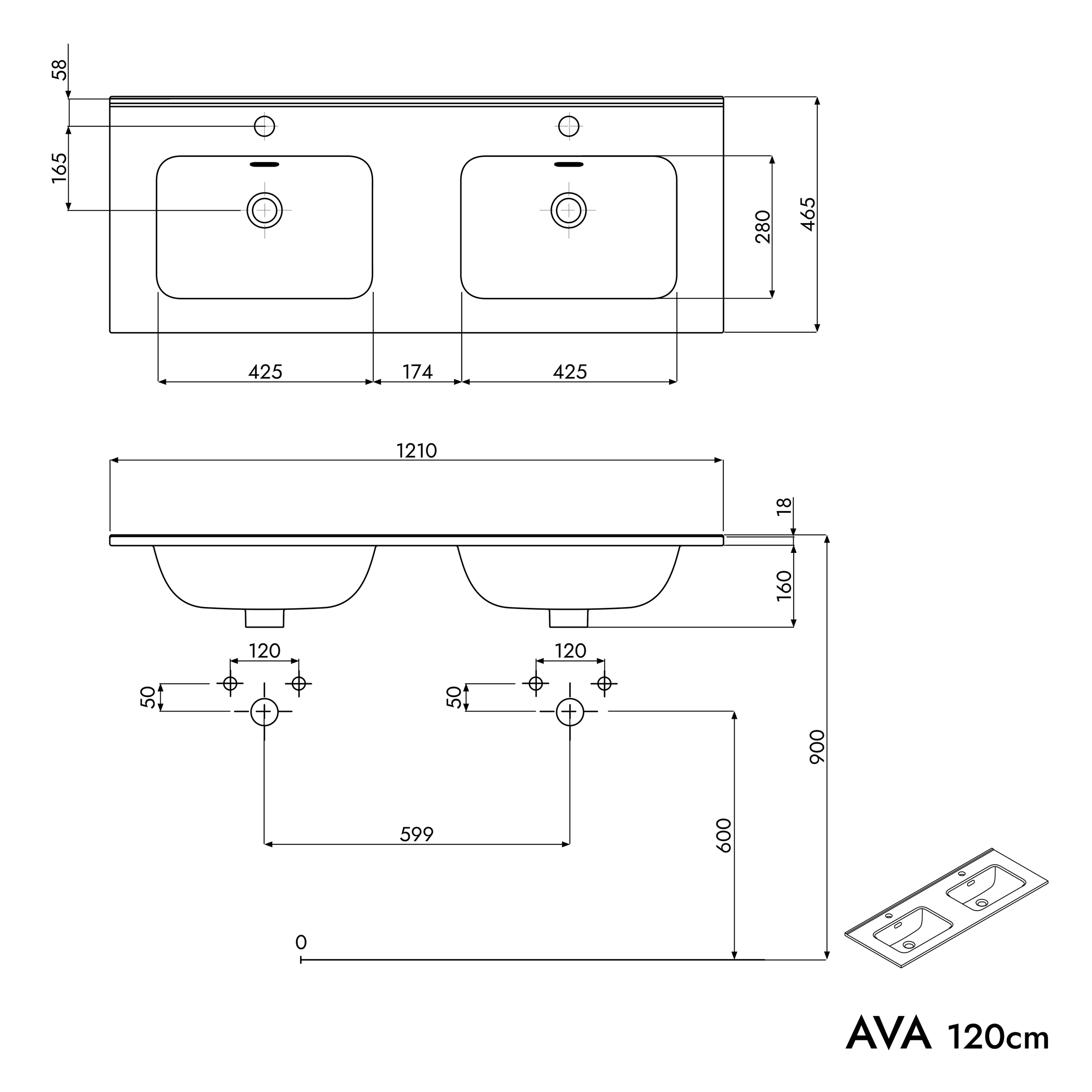 Mueble bajo lavabo AVA 120 cm
