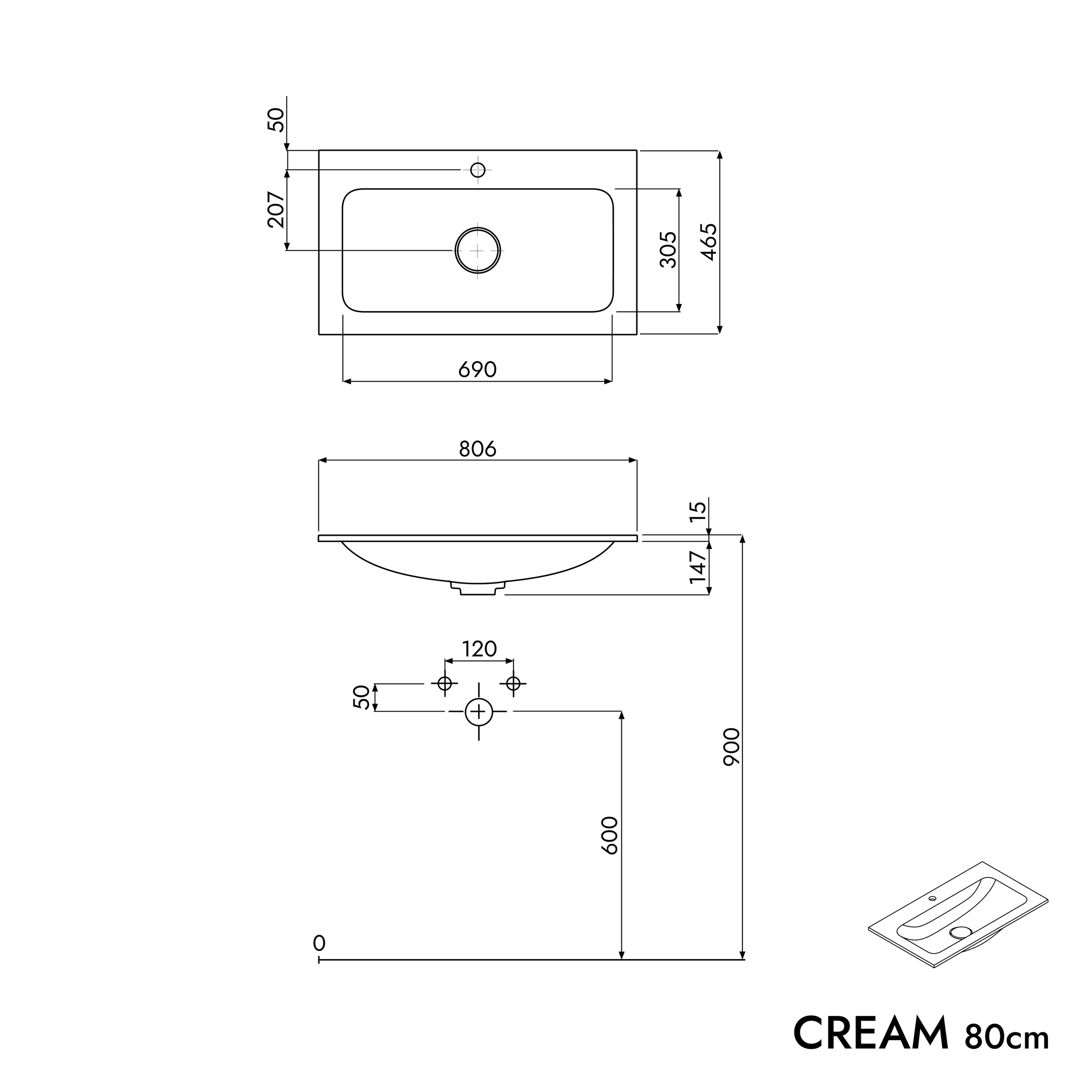 Mueble bajo lavabo LAVOA 80 cm
