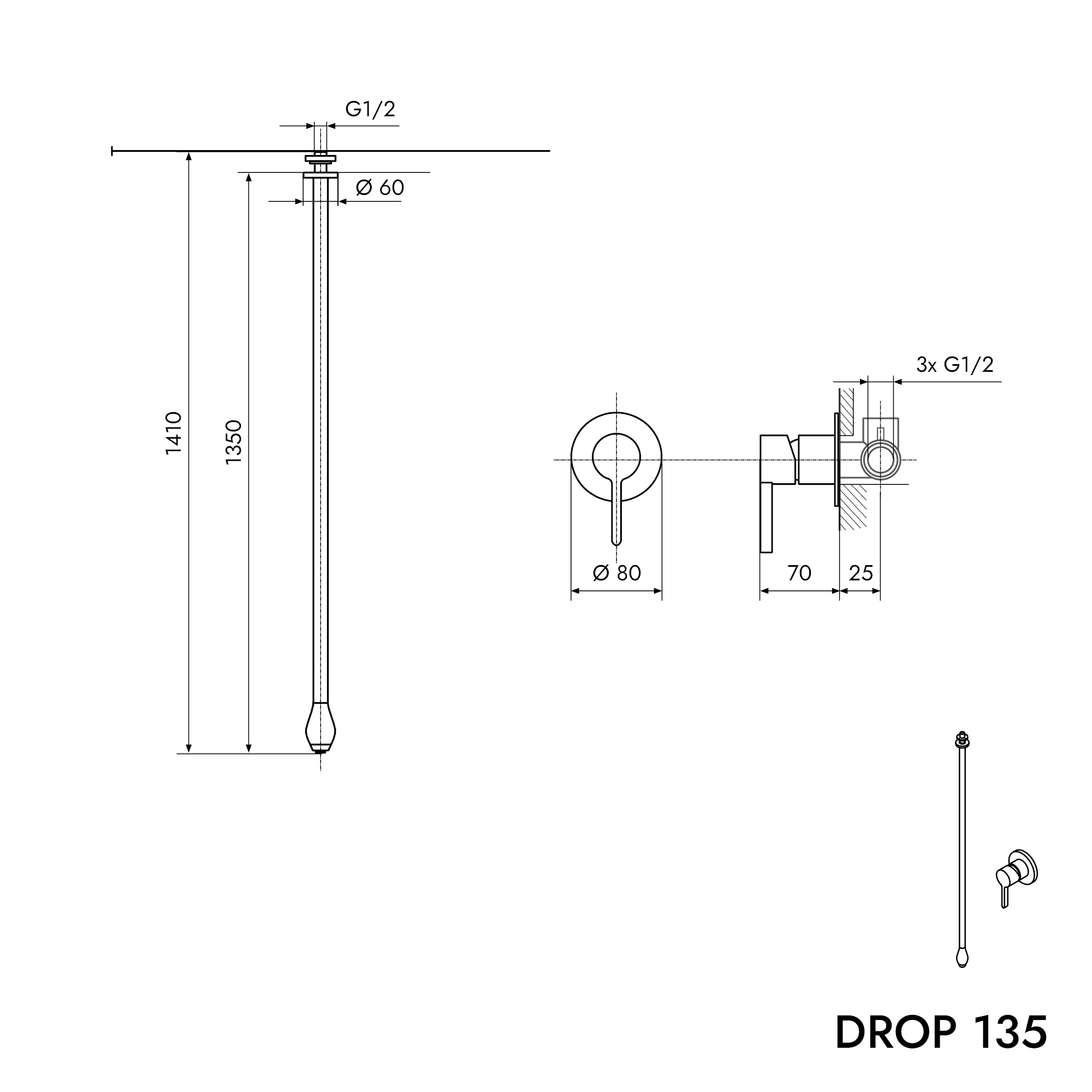Grifo de lavabo de techo DROP 135