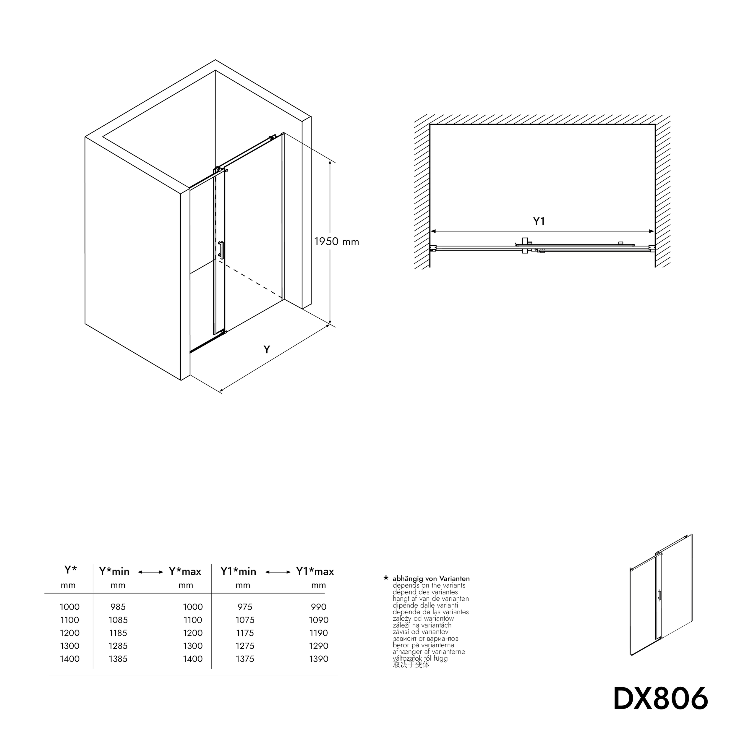 Mampara de ducha fija y puerta deslizante DX806A FLEX de cristal auténtico con tratamiento Nano - se puede seleccionar la anchura