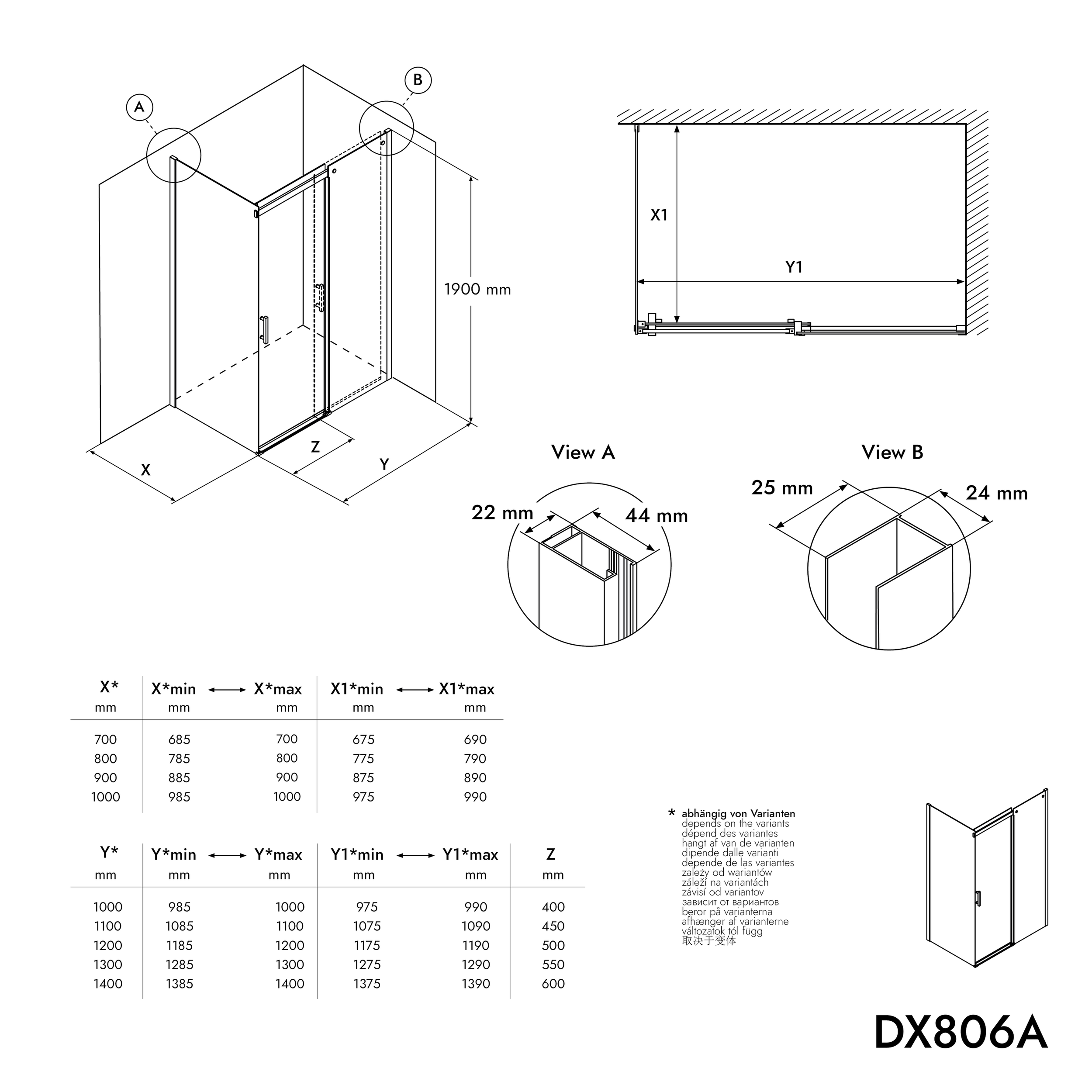 Mampara de ducha de esquina DX806A FLEX