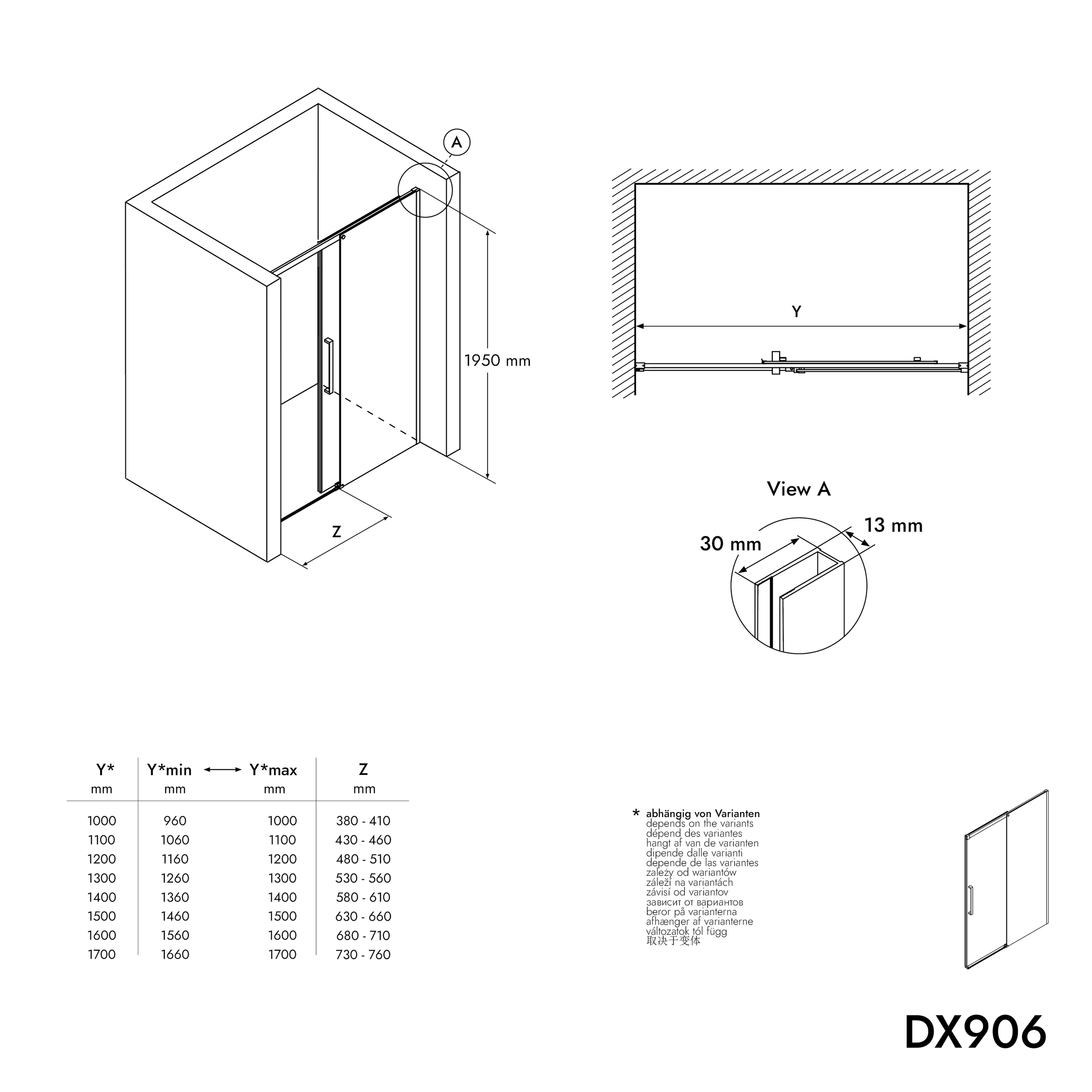Ducha empotrada con puerta corredera Soft-Close DX906 FLEX
