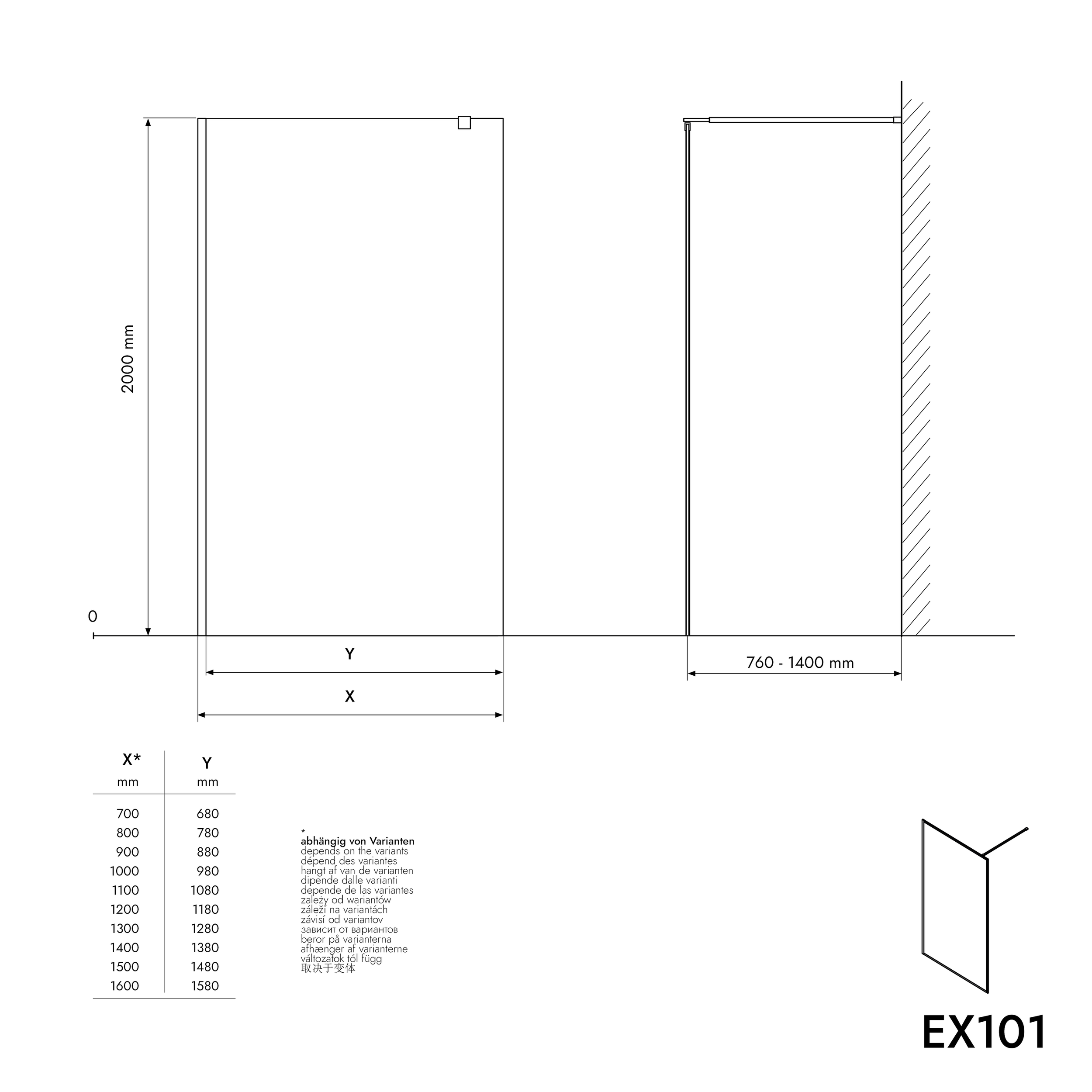 Mampara de ducha Walk-In Nano cristal auténtico EX101