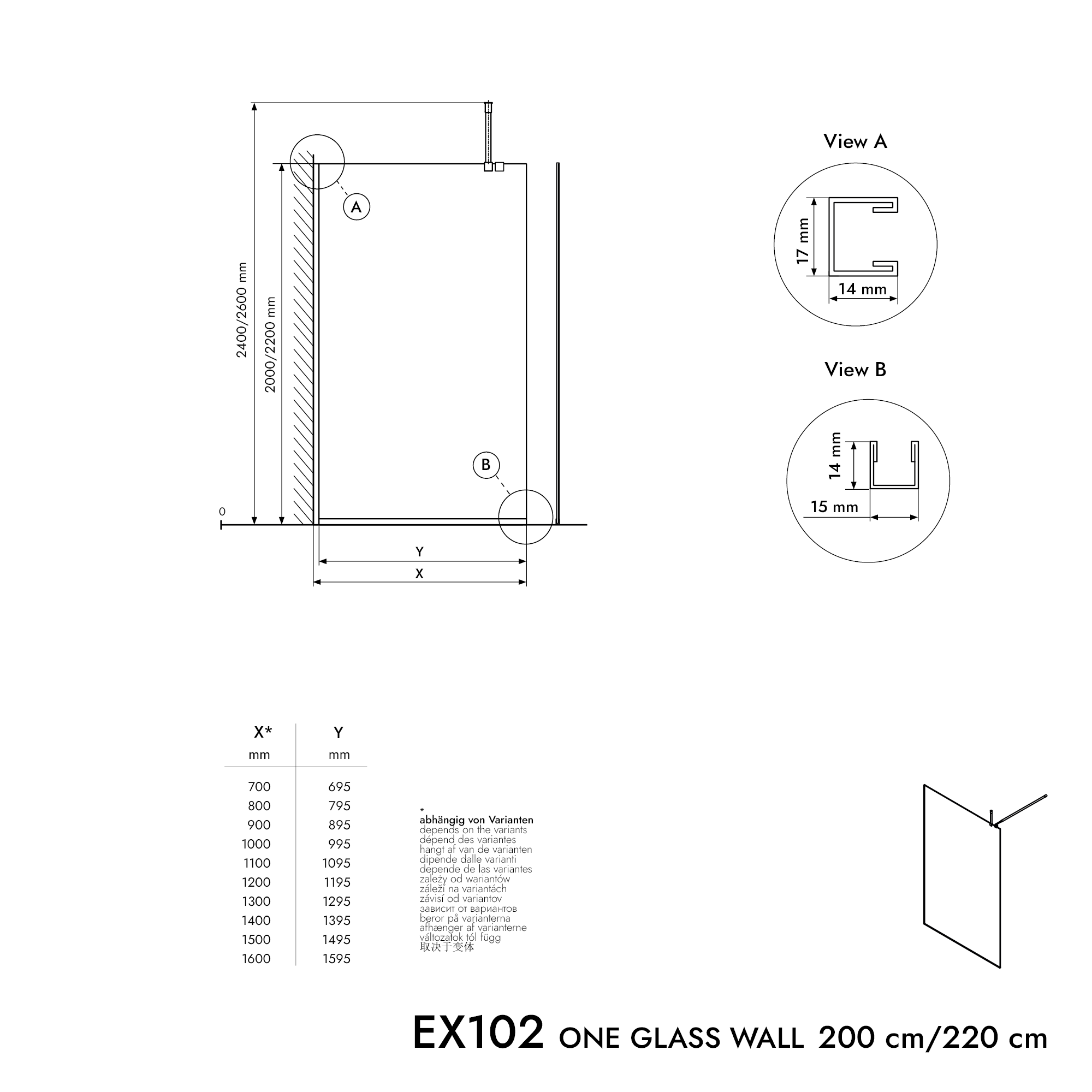 Walk-In 10mm Nano cristal transparente EX102-2