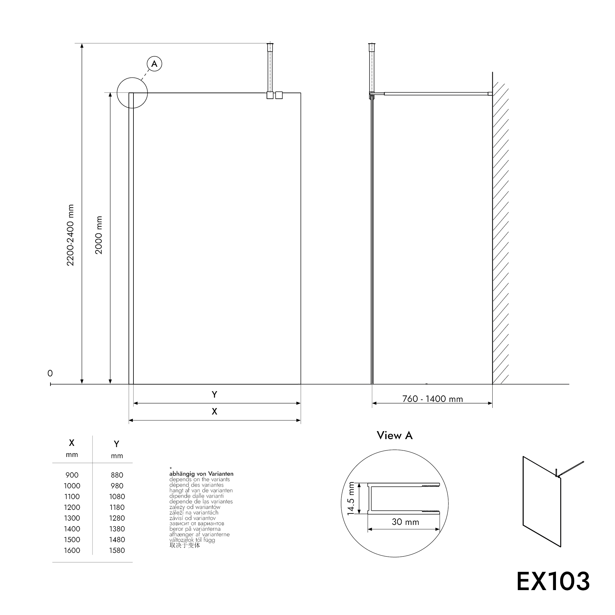 Walk-In 10 mm Súper Vidrio Blanco EX103