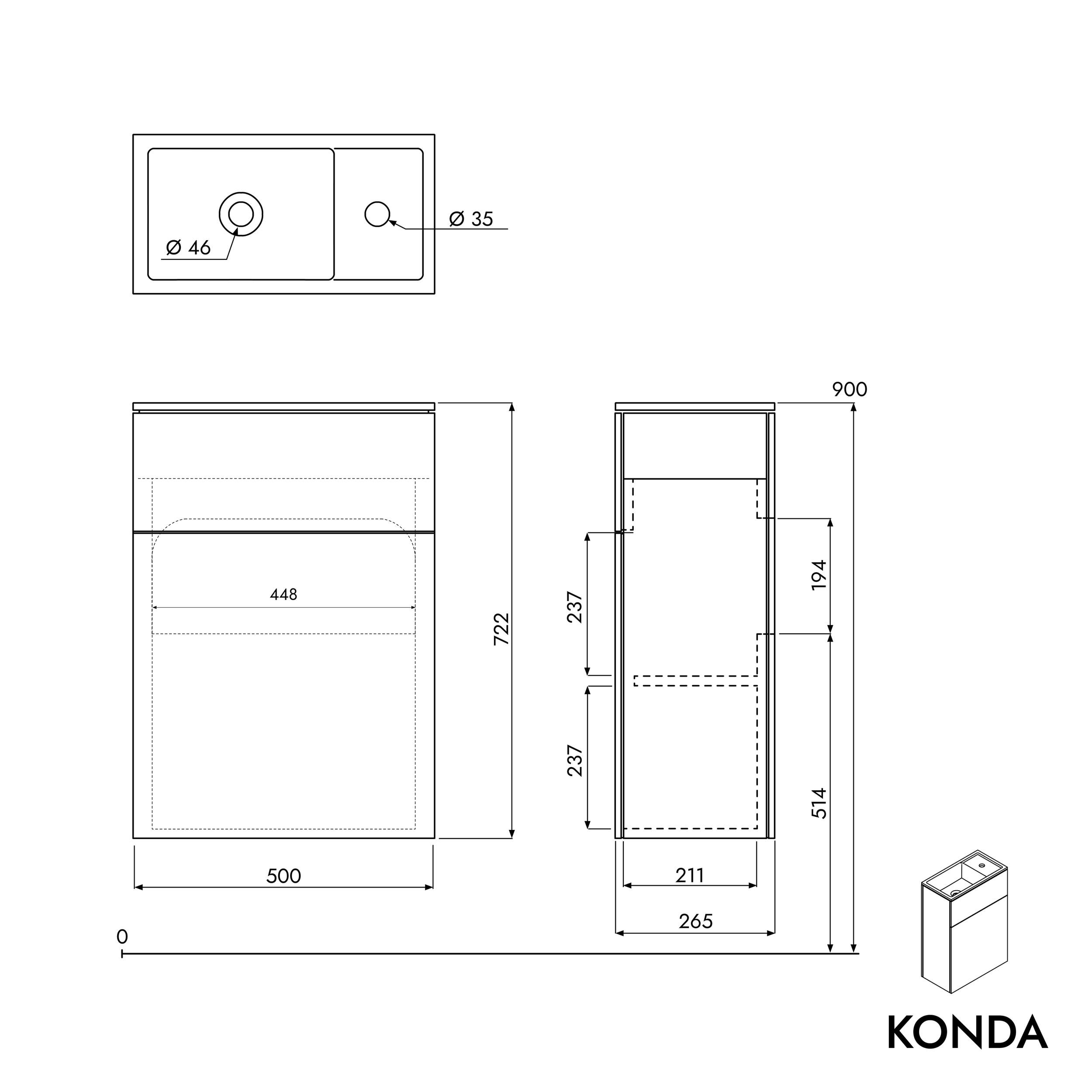 Mueble bajo lavabo KONDA 50 cm 