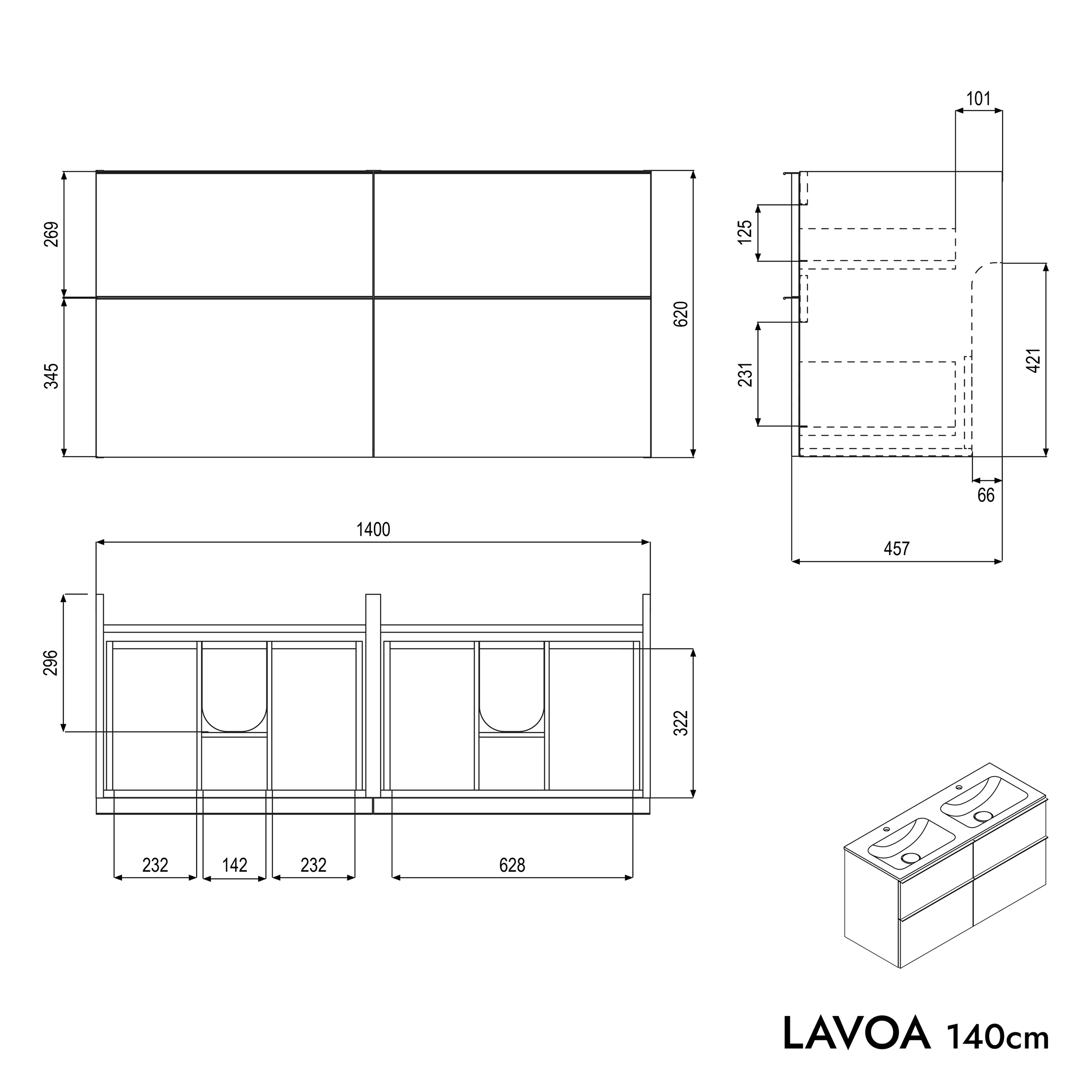 Mueble de lavabo LAVOA 140 cm