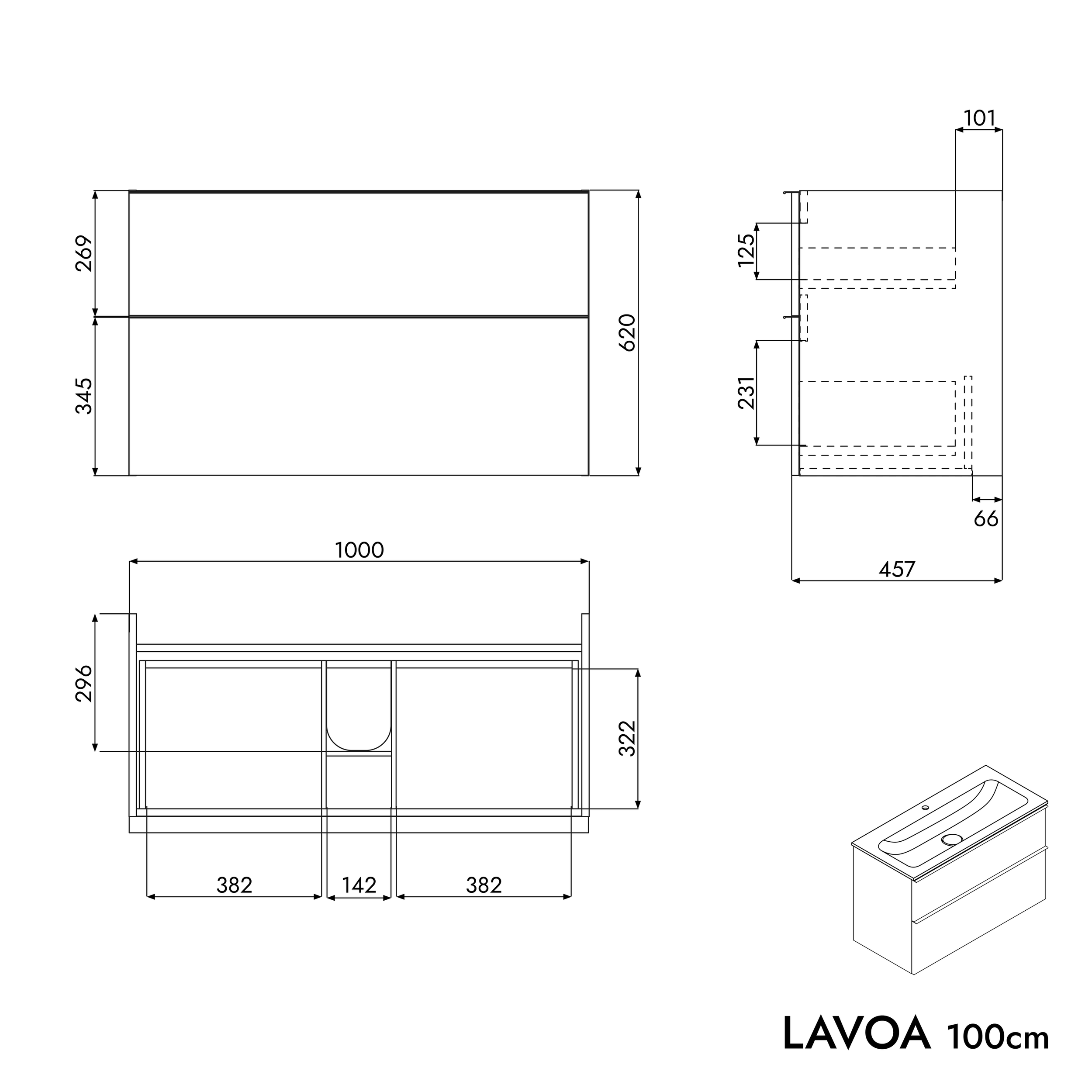 Mueble bajo lavabo LAVOA 100 cm