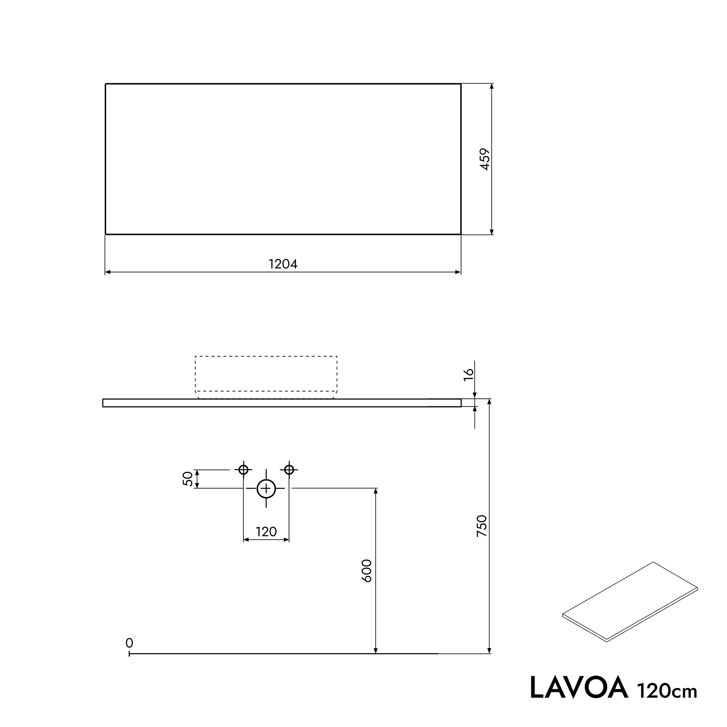 Mueble de cuarto de baño lavabo LAVOA 120 cm