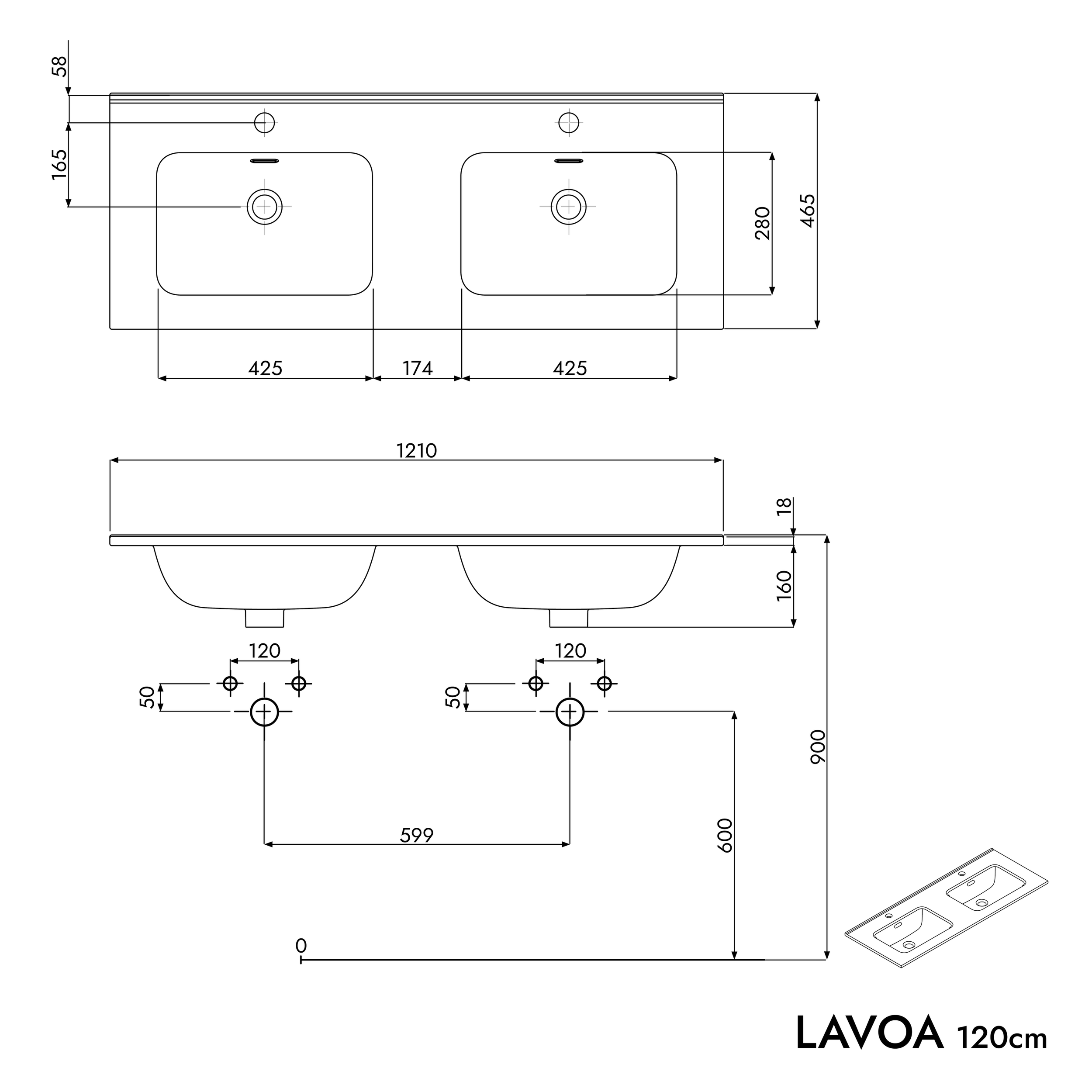 Mueble lavabo LAVOA 120 cm