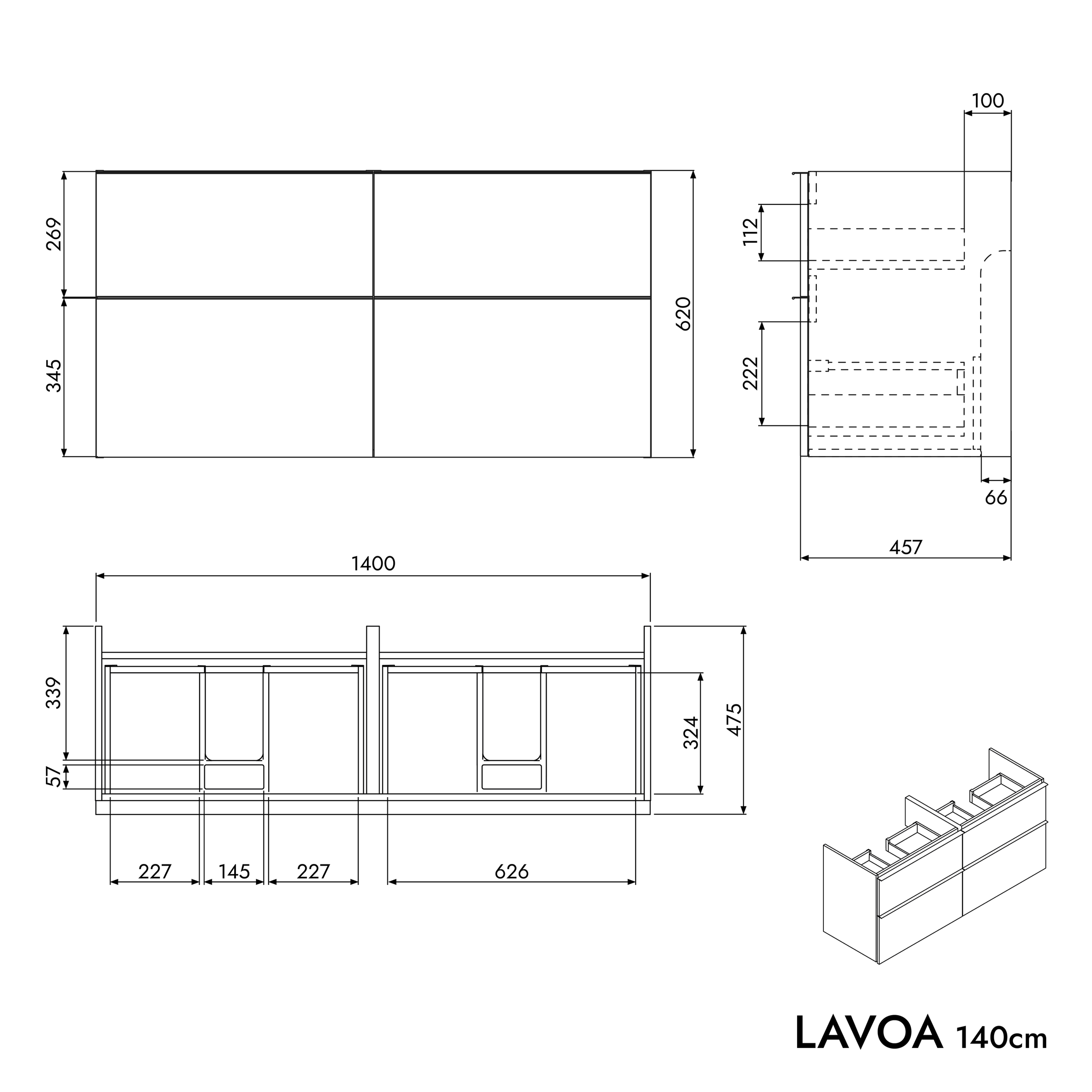 Mueble de lavabo LAVOA 140 cm