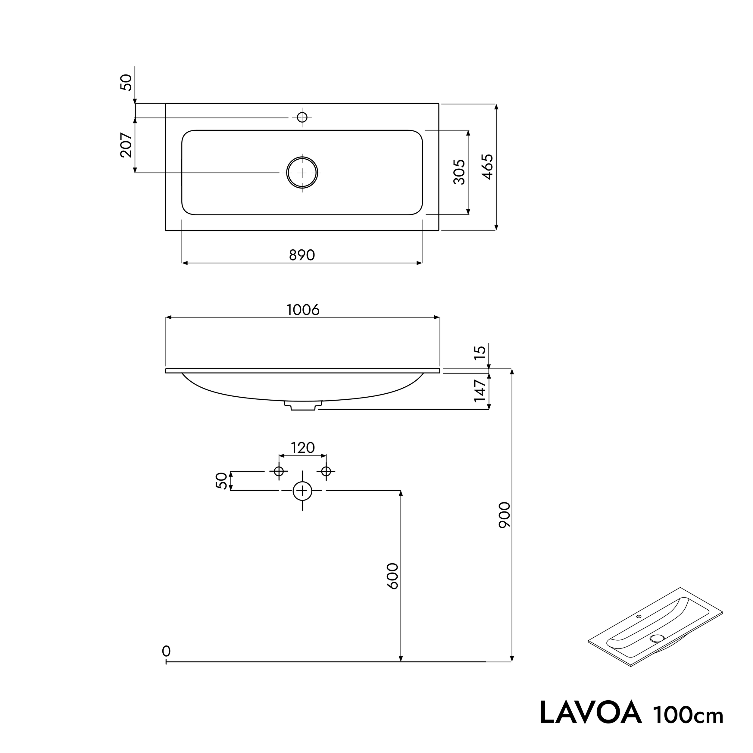Mueble bajo lavabo LAVOA 100 cm