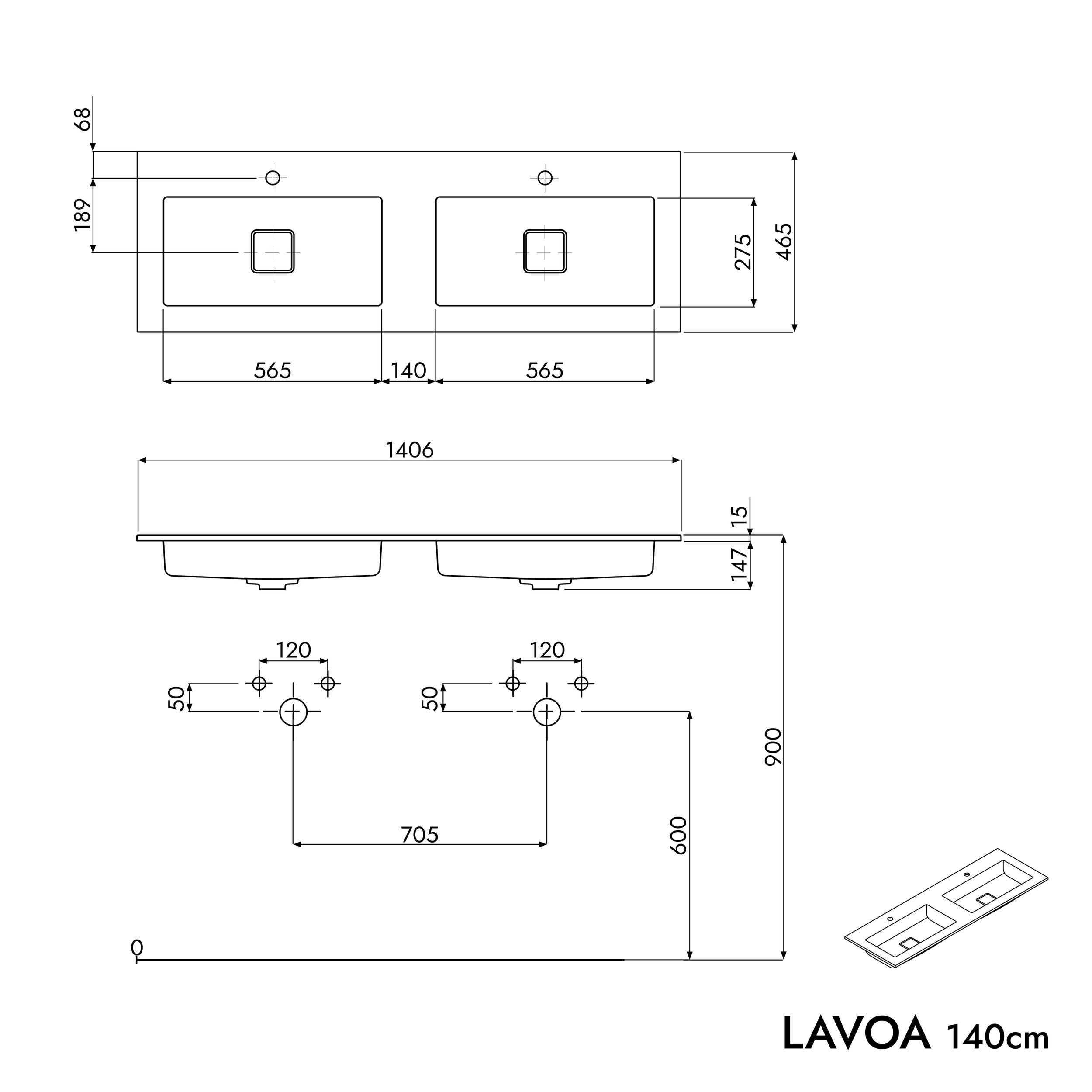 Mueble lavabo LAVOA 140 cm