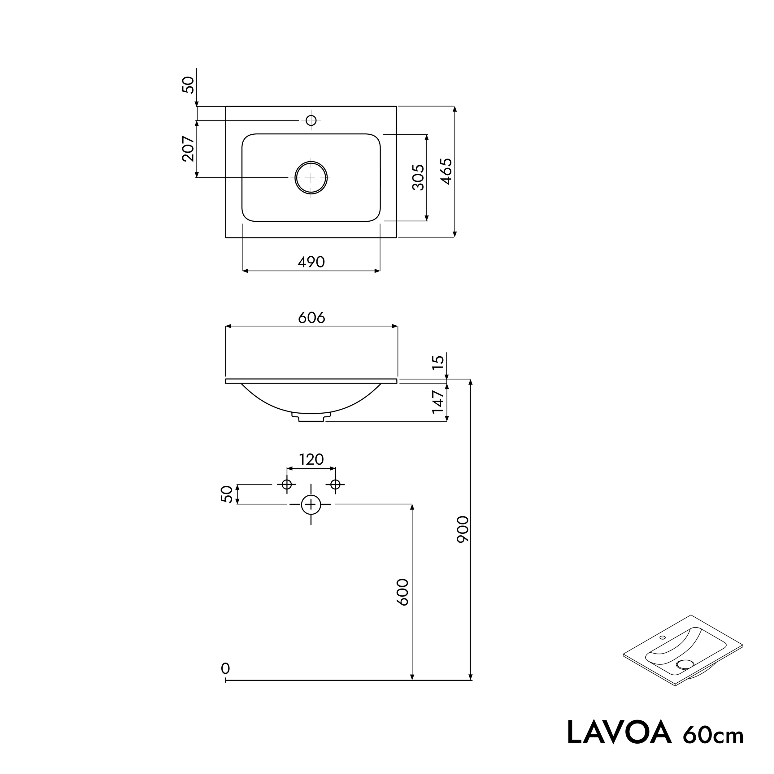 Mueble bajo lavabo LAVOA 60 cm
