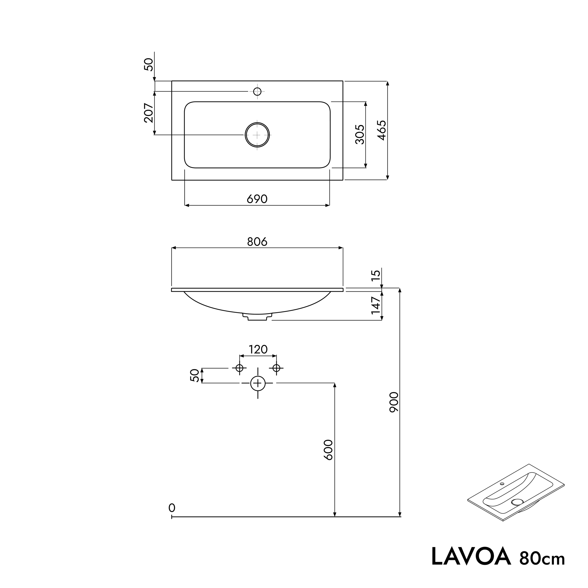 Mueble bajo lavabo LAVOA 80 cm