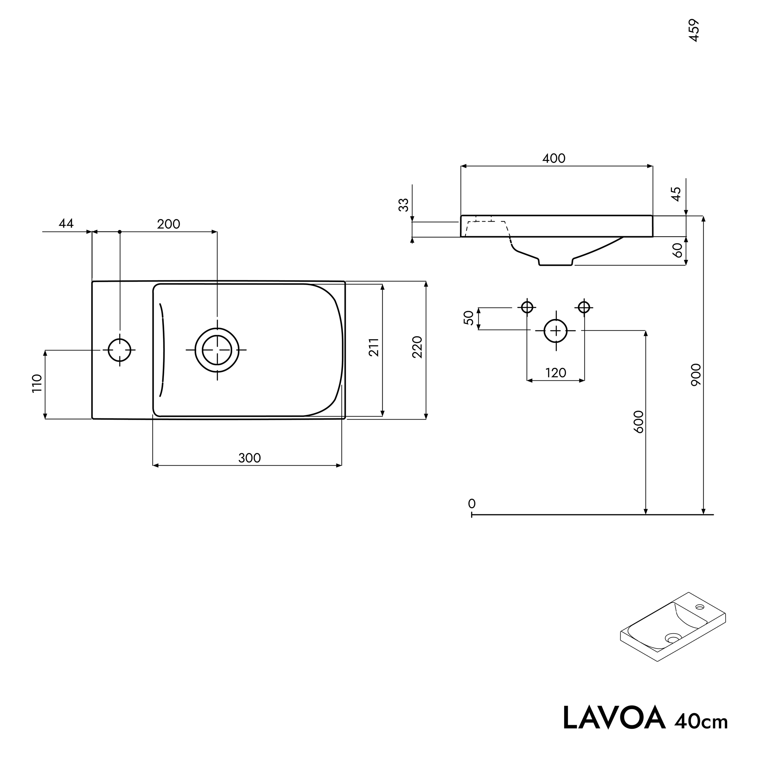 Mueble bajo lavabo LAVOA 40 cm