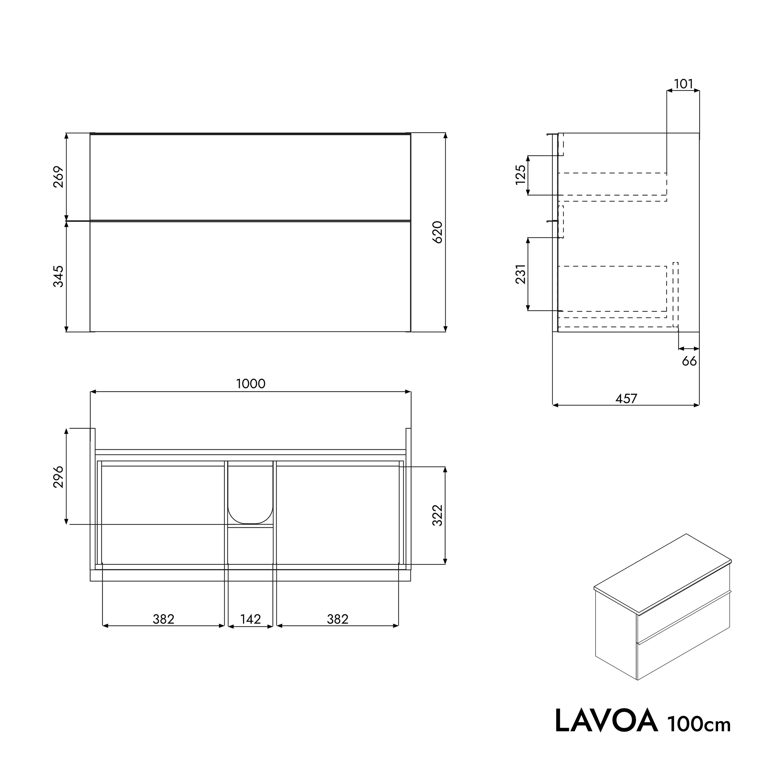 Mueble de cuarto de baño lavabo LAVOA 100 cm