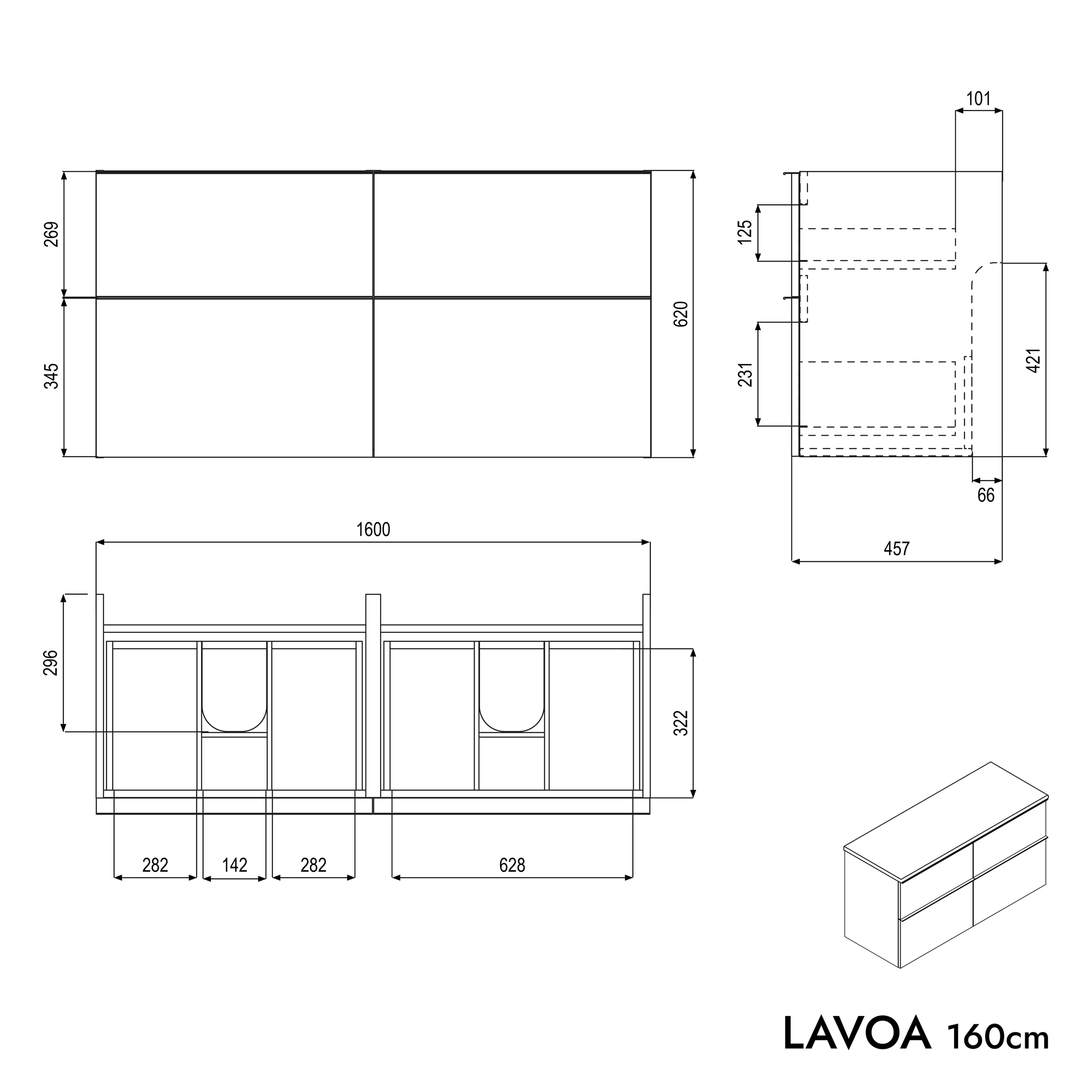 Mueble de cuarto de baño lavabo LAVOA 160 cm