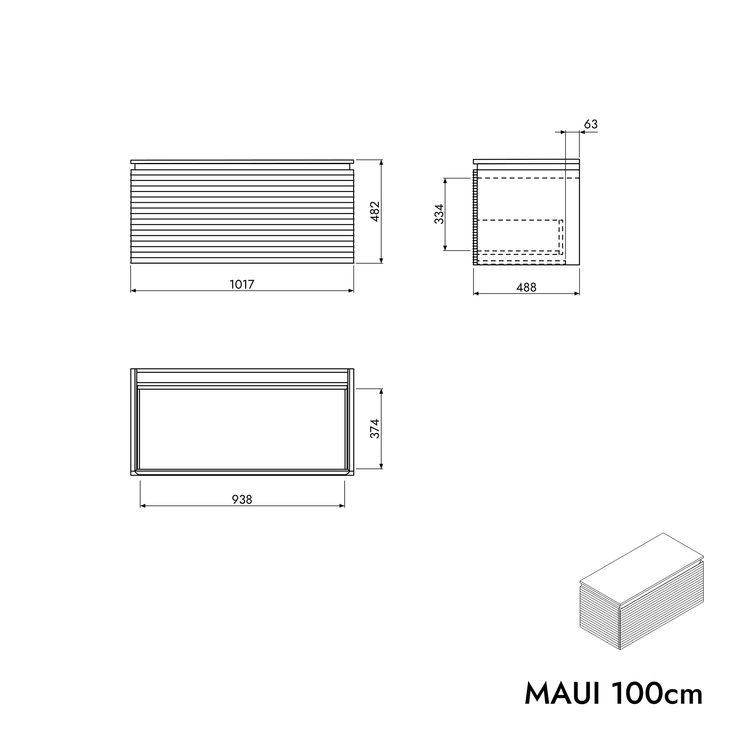 Mueble bajo para lavabo MAUI 100 cm