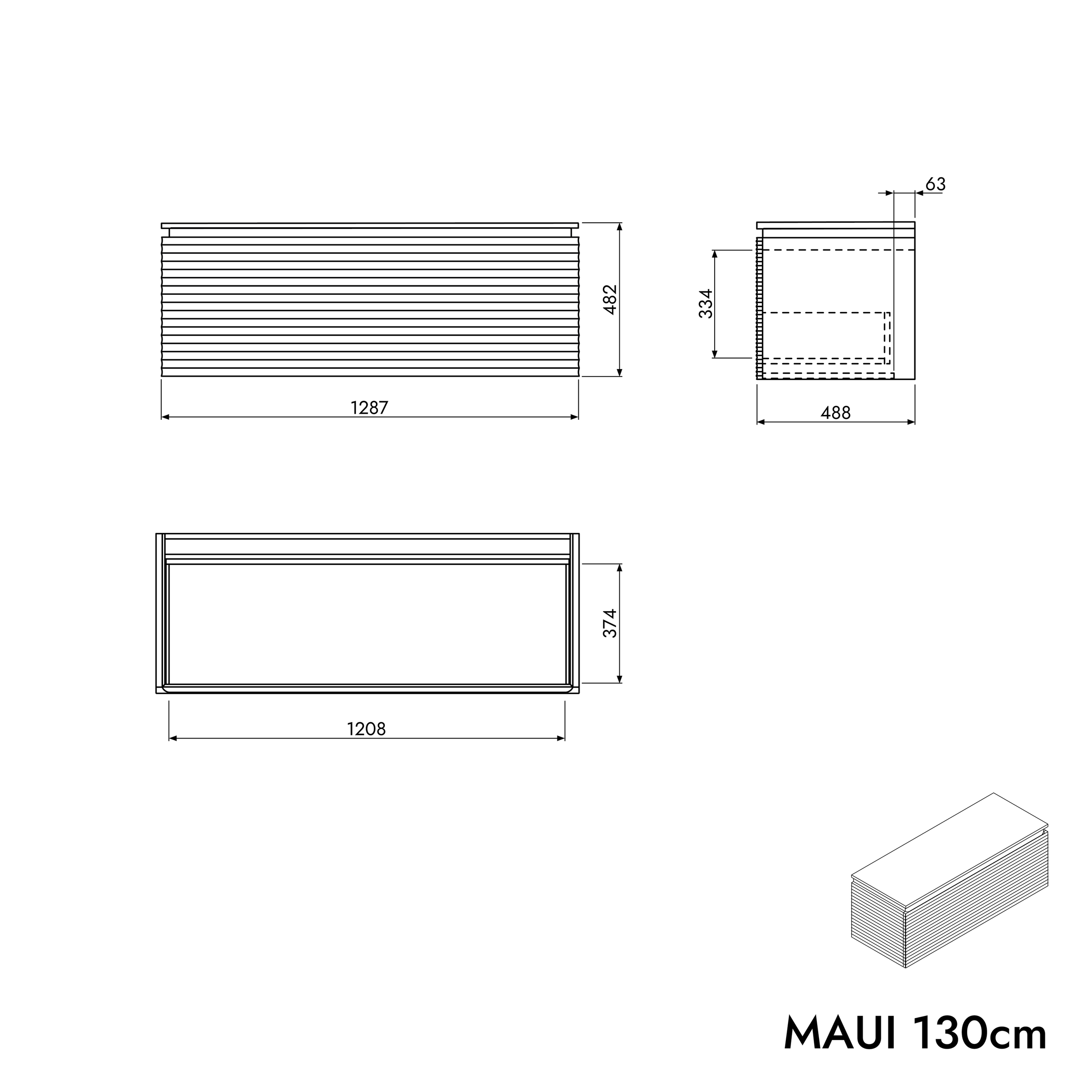 Mueble bajo para lavabo MAUI 130 cm