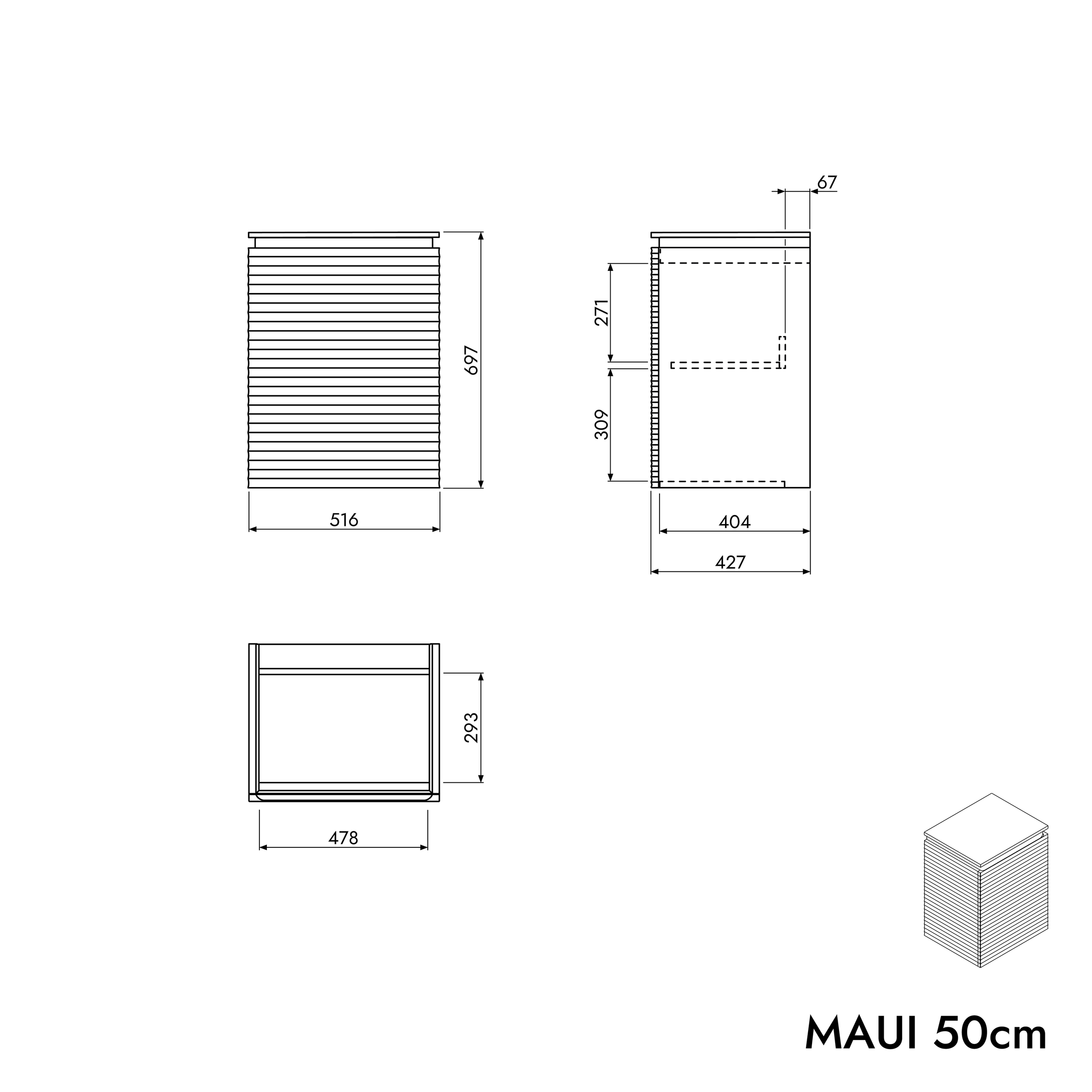 Mueble bajo para lavabo MAUI 50 cm