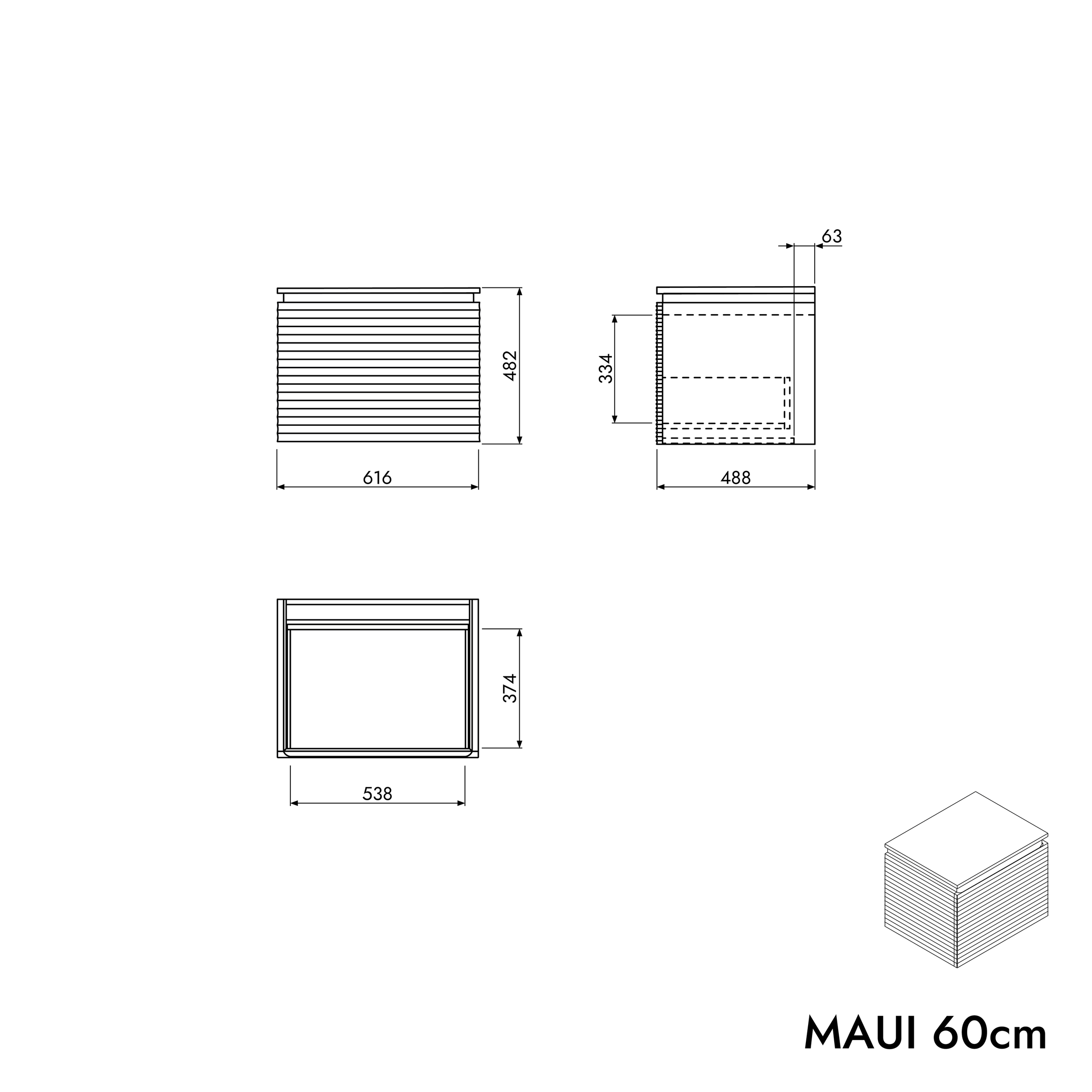 Mueble bajo para lavabo MAUI 60 cm