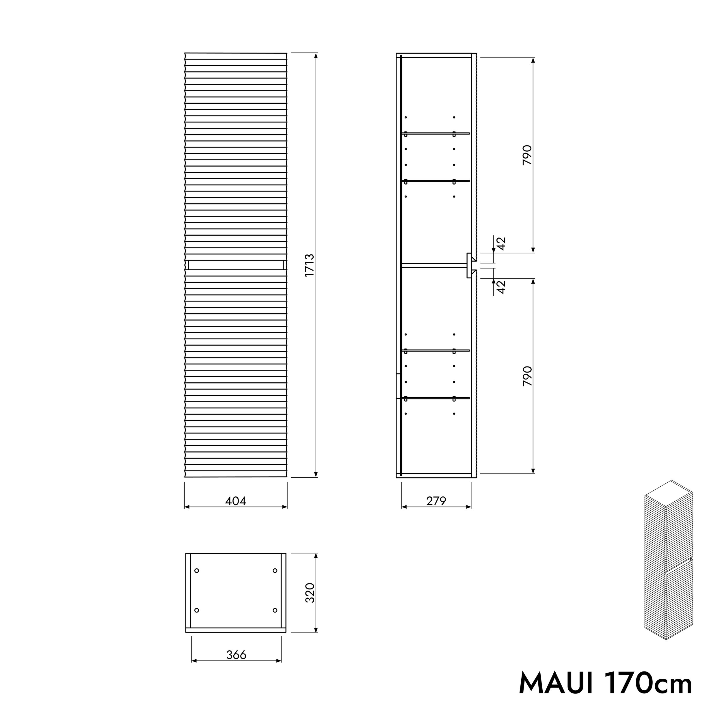 Armario alto de baño MAUI 171 cm