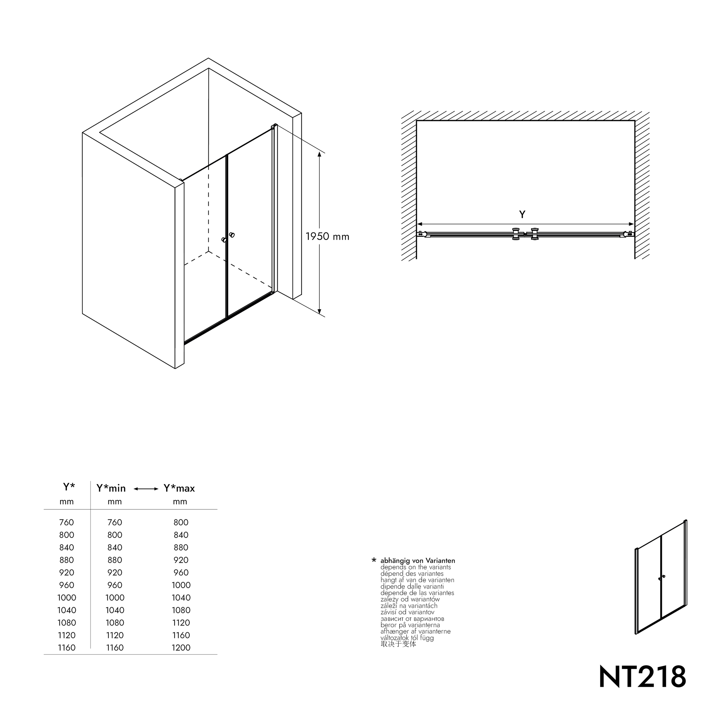 Ducha alcoba con puertas batientes dobles NT218